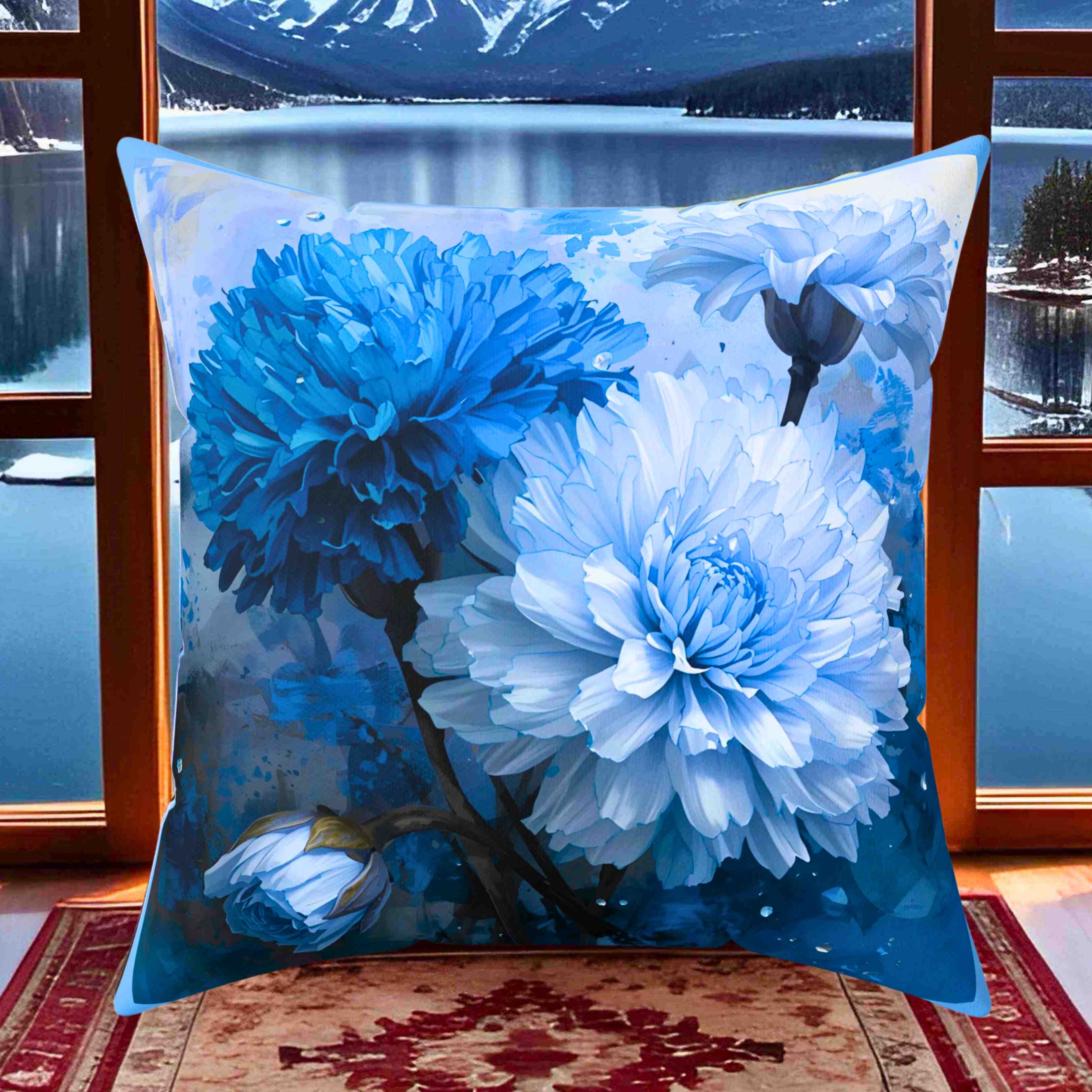 Carnations of Blue Decorative Pillow, Cozy Home Accent, Flower Cushion, Boho Decor, Gift for Her, Spring Home Decor product thumbnail image