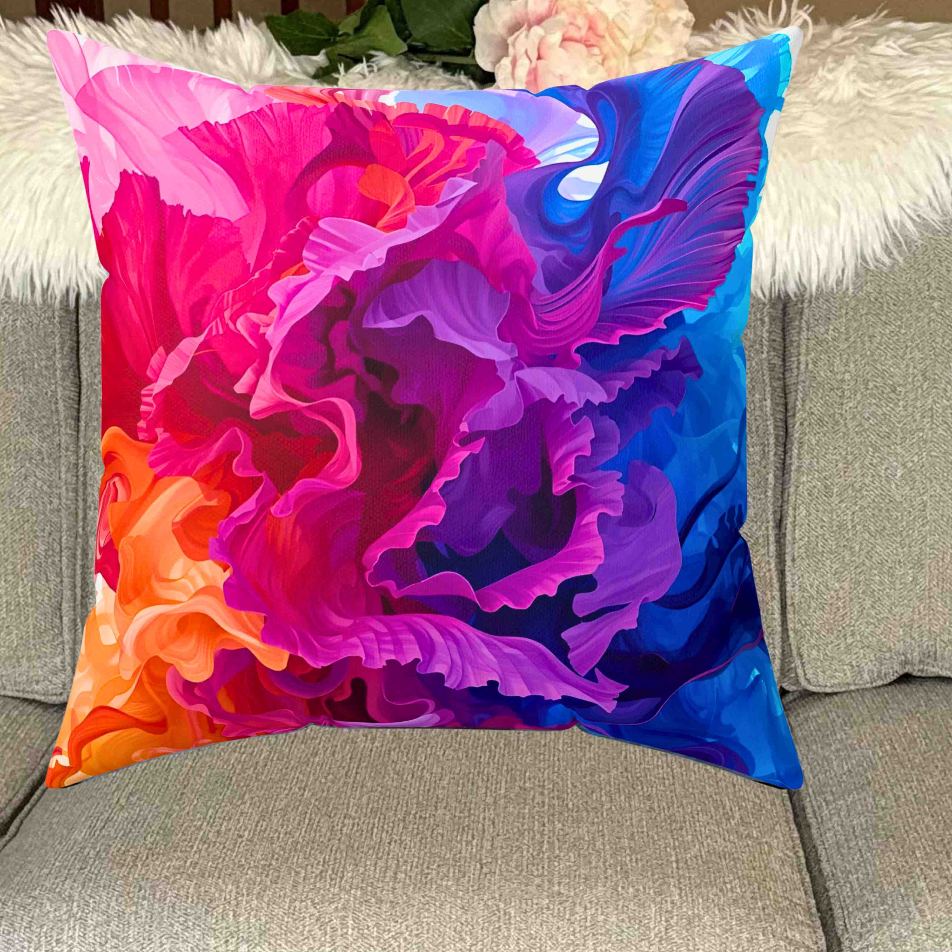 Carnation Abstract Pillow, Colorful Home Decor, Boho Pillow, Unique Gift for Her, Cozy Living Room Accent