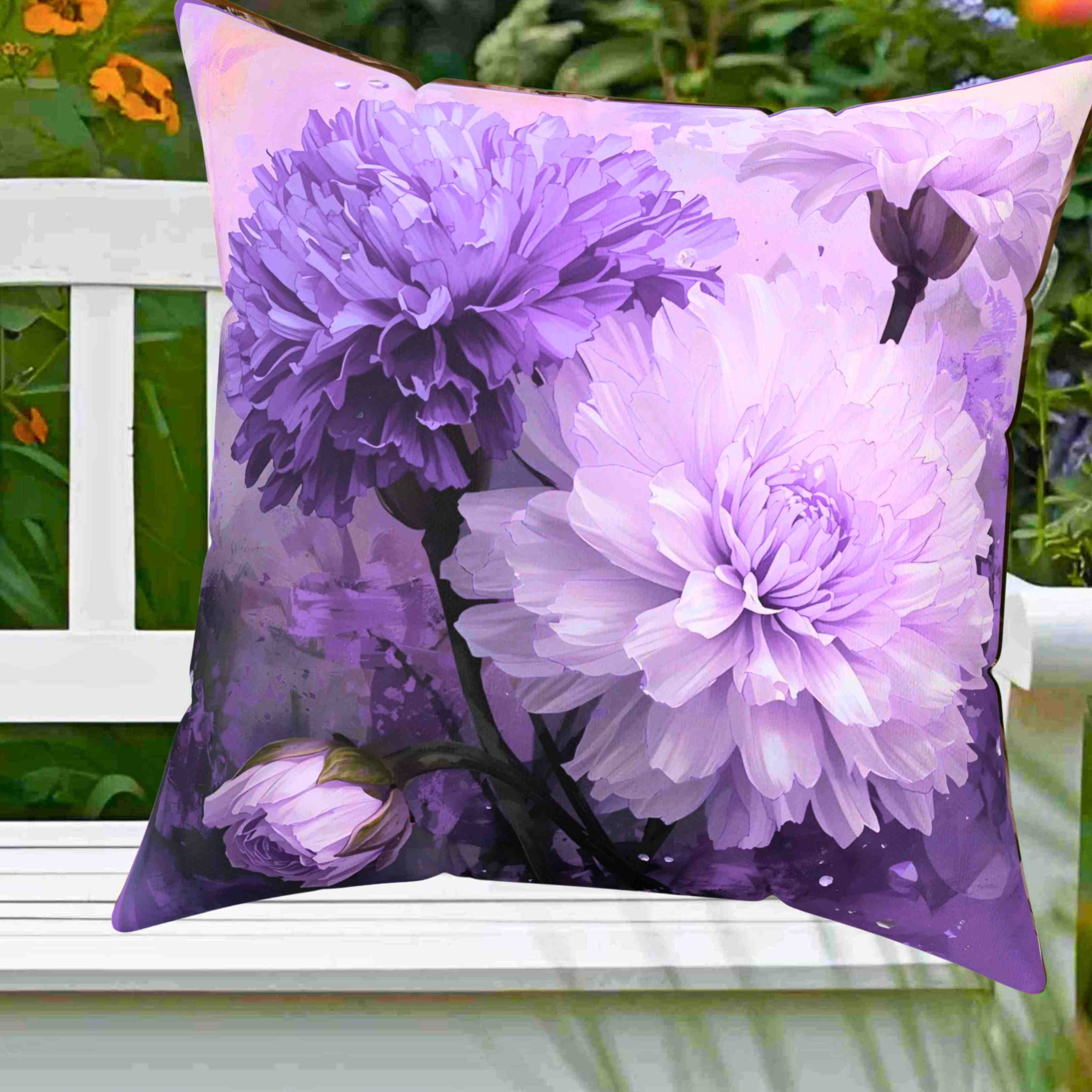 Elegant Carnation Floral Throw Pillow, Purple Flower Decor, Home Accent Cushion, Gift for Spring, Throw Pillow for Living Room, Decorative Pillow product thumbnail image