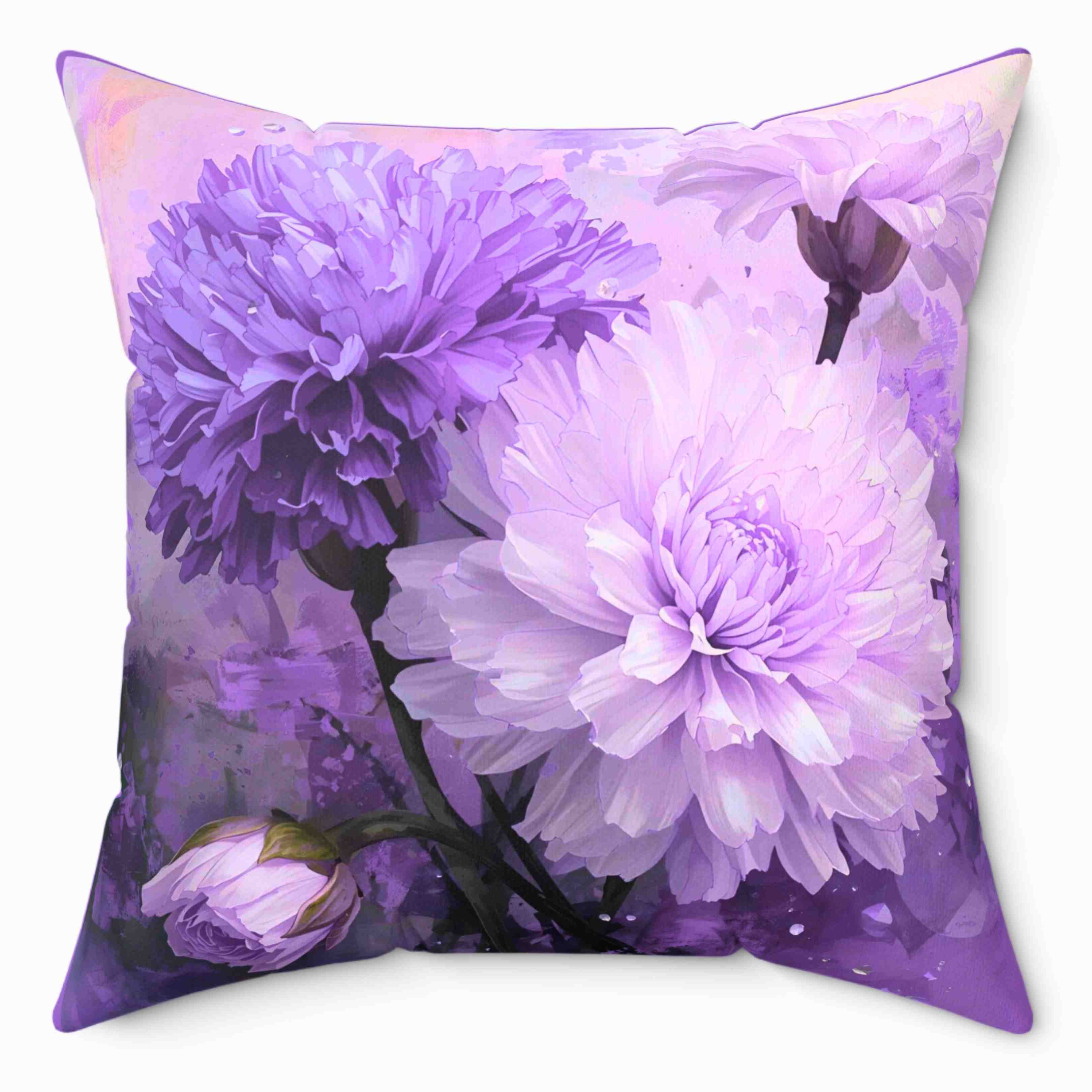 Elegant Carnation Floral Throw Pillow, Purple Flower Decor, Home Accent Cushion, Gift for Spring, Throw Pillow for Living Room, Decorative Pillow product thumbnail image