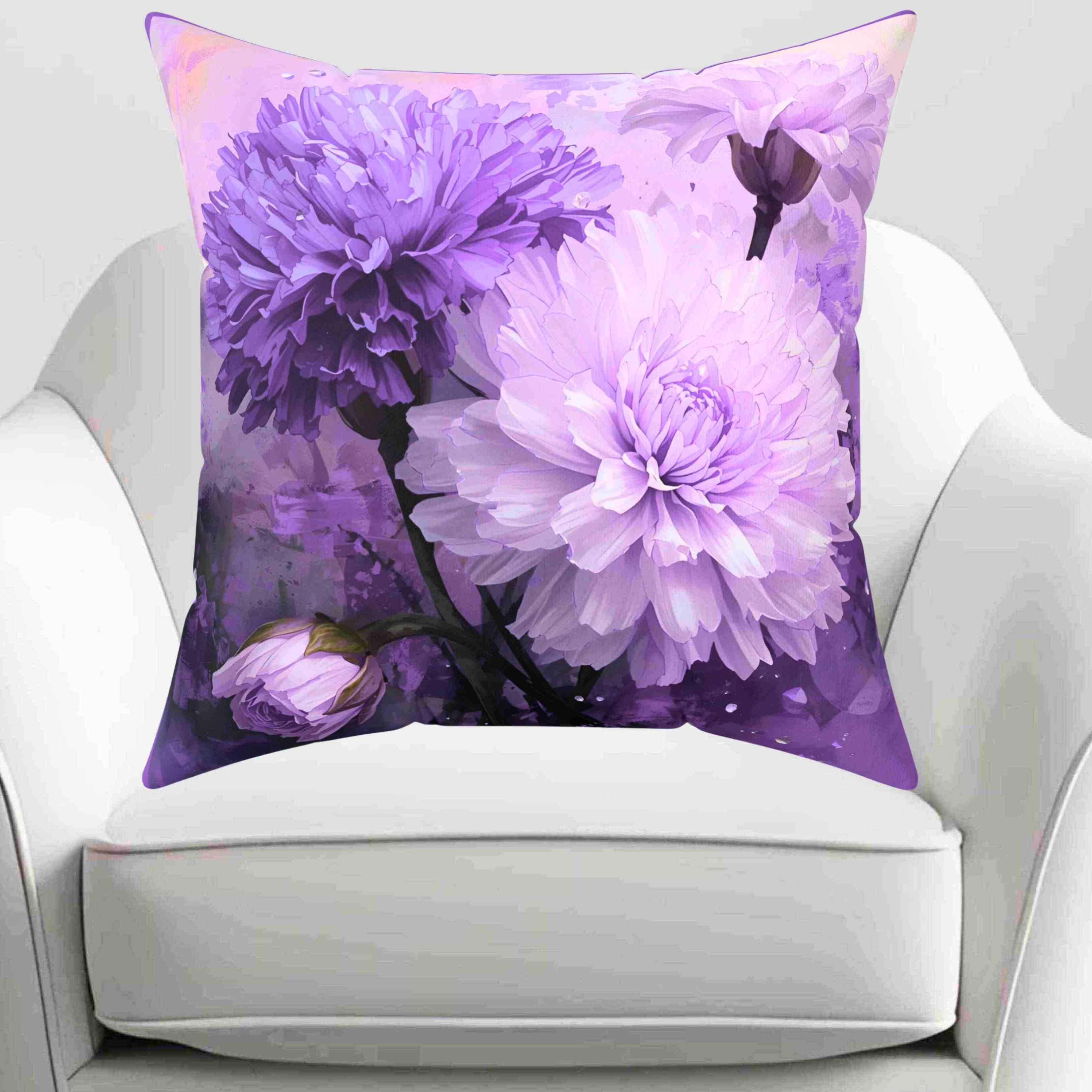Elegant Carnation Floral Throw Pillow, Purple Flower Decor, Home Accent Cushion, Gift for Spring, Throw Pillow for Living Room, Decorative Pillow product thumbnail image
