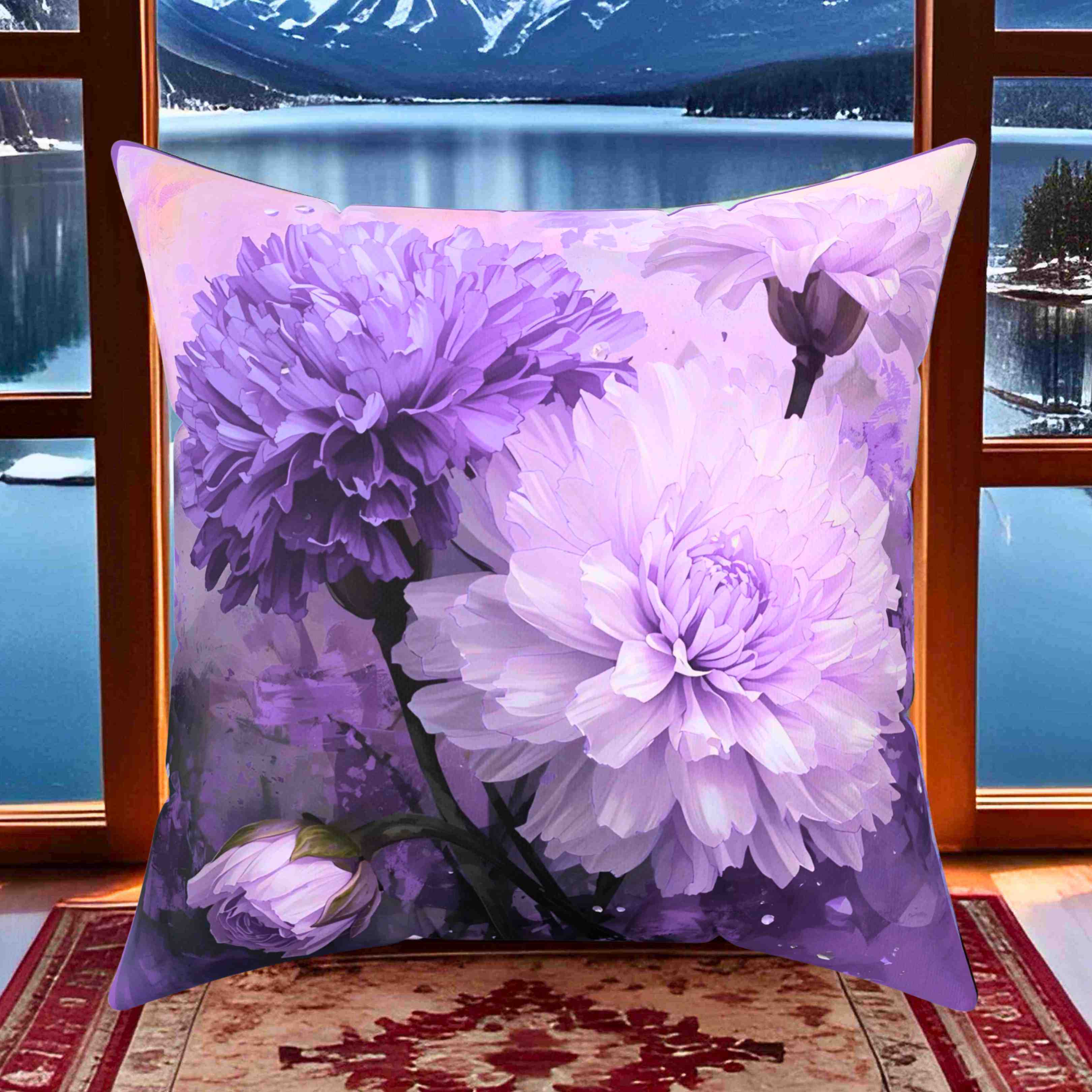 Elegant Carnation Floral Throw Pillow, Purple Flower Decor, Home Accent Cushion, Gift for Spring, Throw Pillow for Living Room, Decorative Pillow product thumbnail image