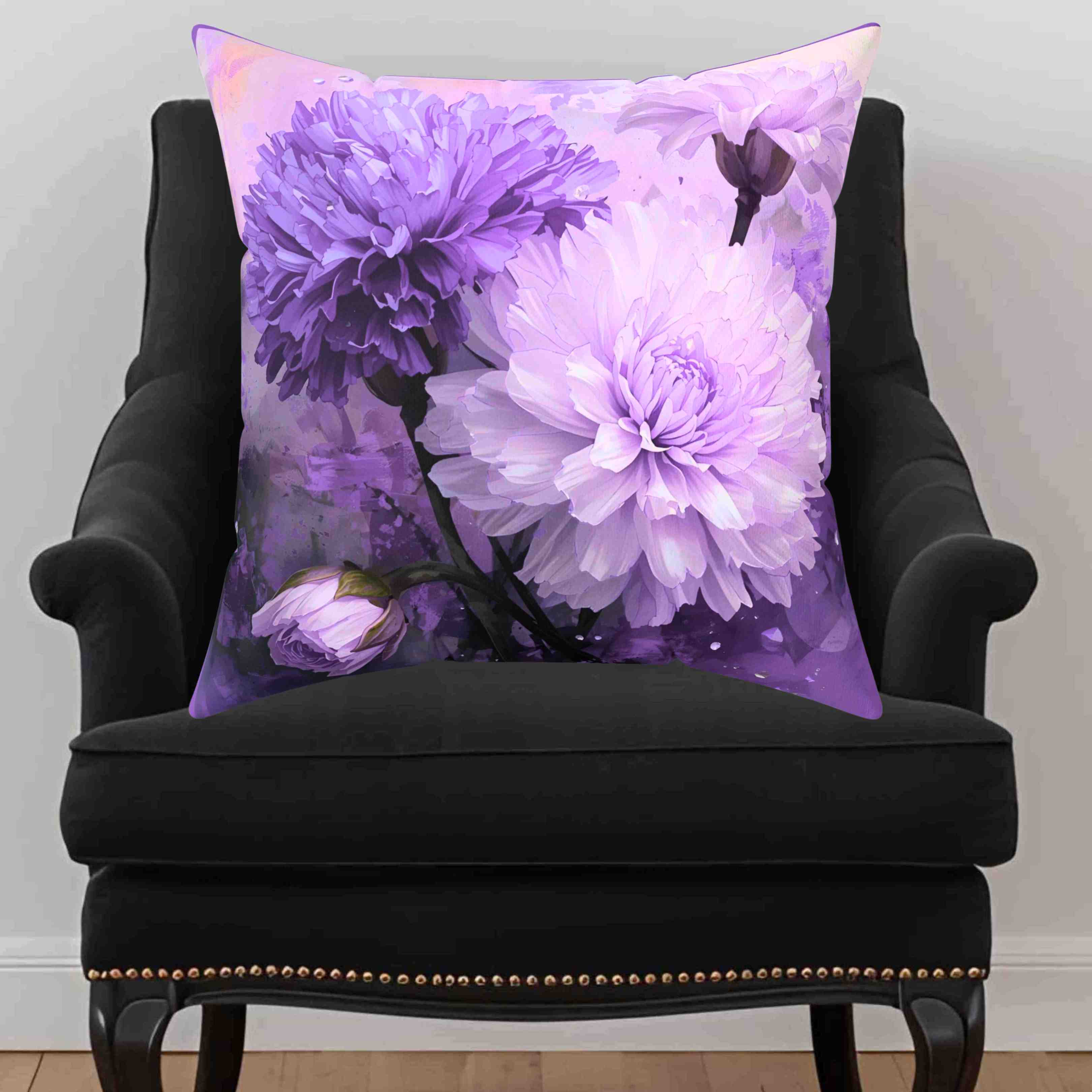 Elegant Carnation Floral Throw Pillow, Purple Flower Decor, Home Accent Cushion, Gift for Spring, Throw Pillow for Living Room, Decorative Pillow product thumbnail image
