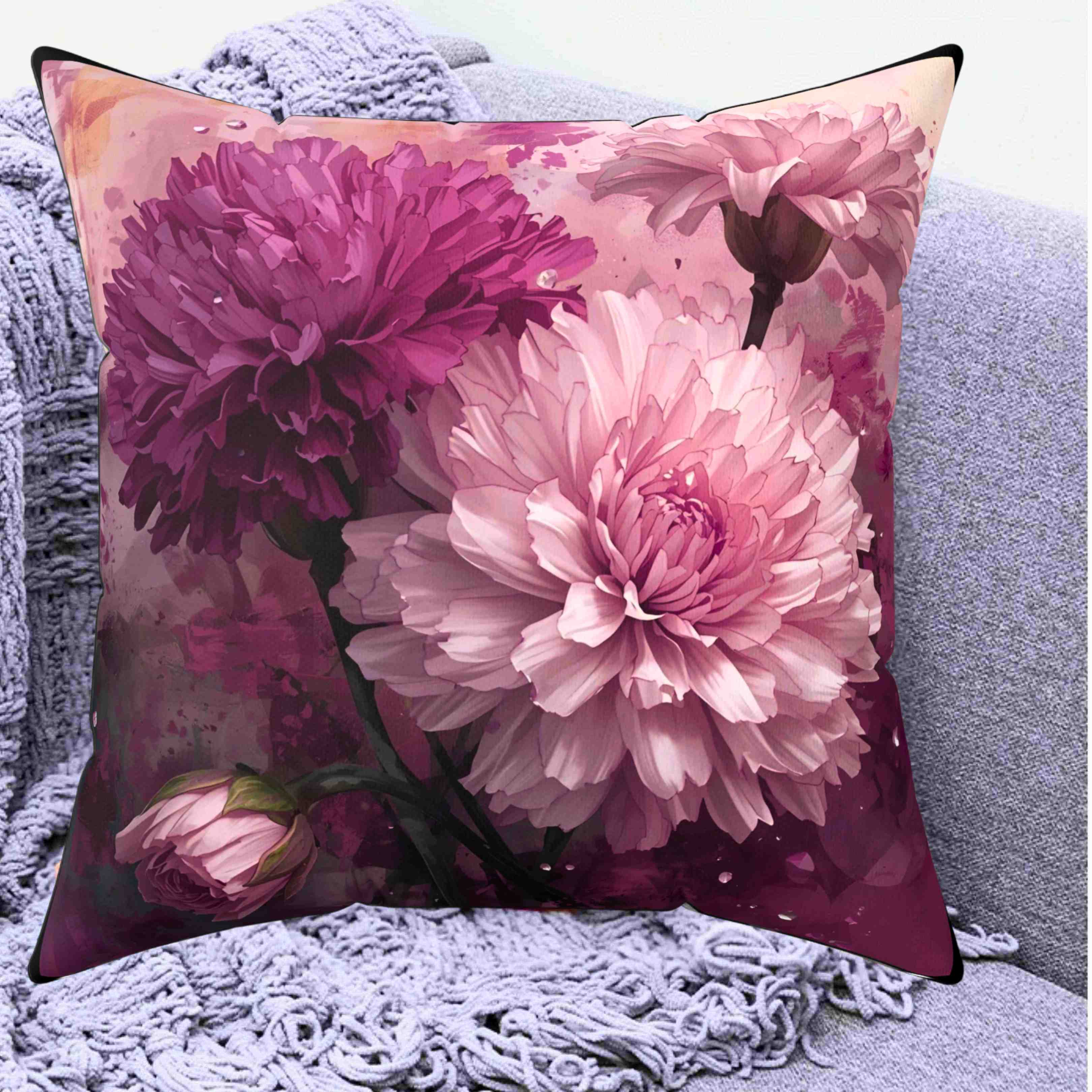 Floral Carnation Throw Pillow for Cozy Home Decor, Decorative Cushion, Flower Pillow, Sofa Accent, Bed Pillow, Gift for Her product thumbnail image
