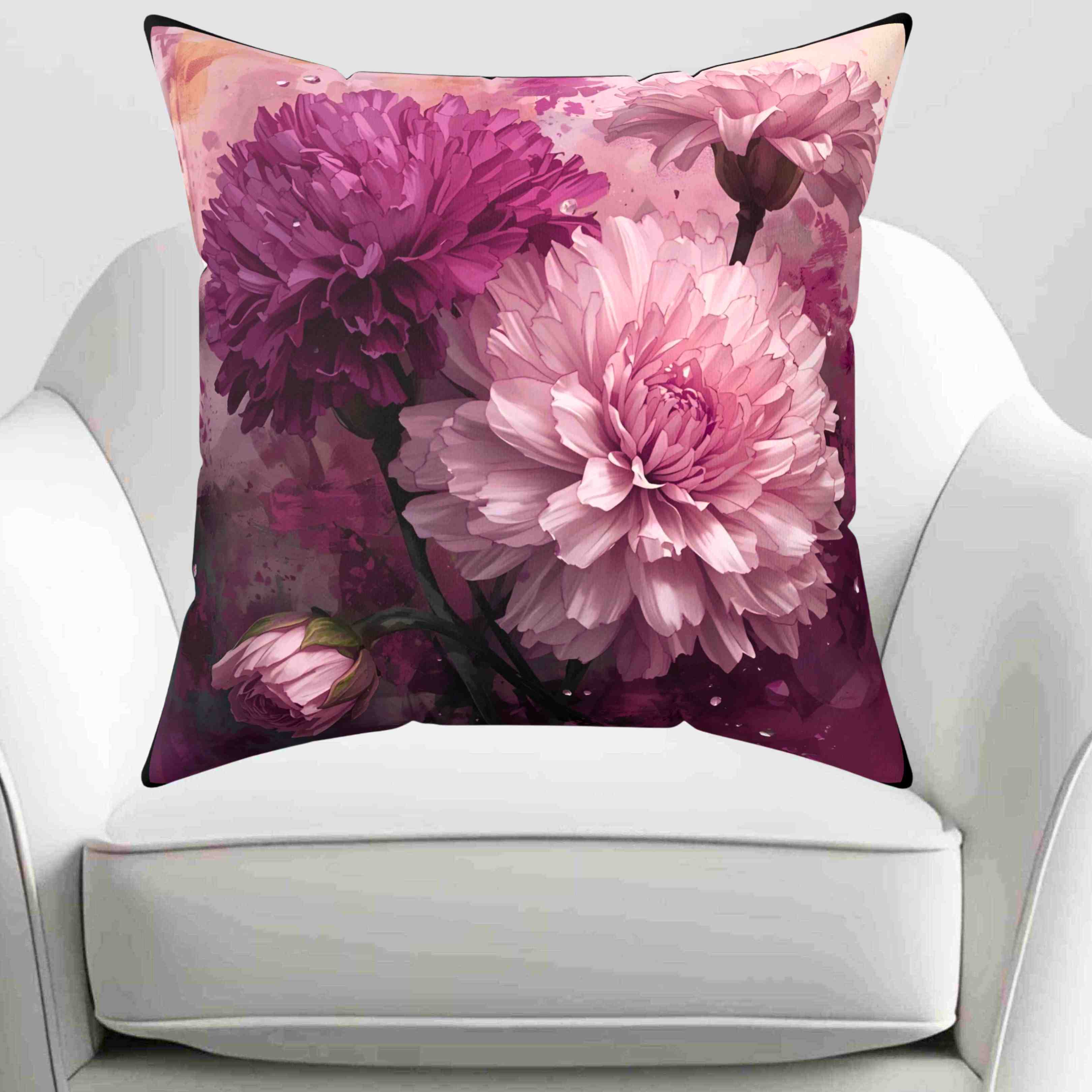 Floral Carnation Throw Pillow for Cozy Home Decor, Decorative Cushion, Flower Pillow, Sofa Accent, Bed Pillow, Gift for Her product thumbnail image