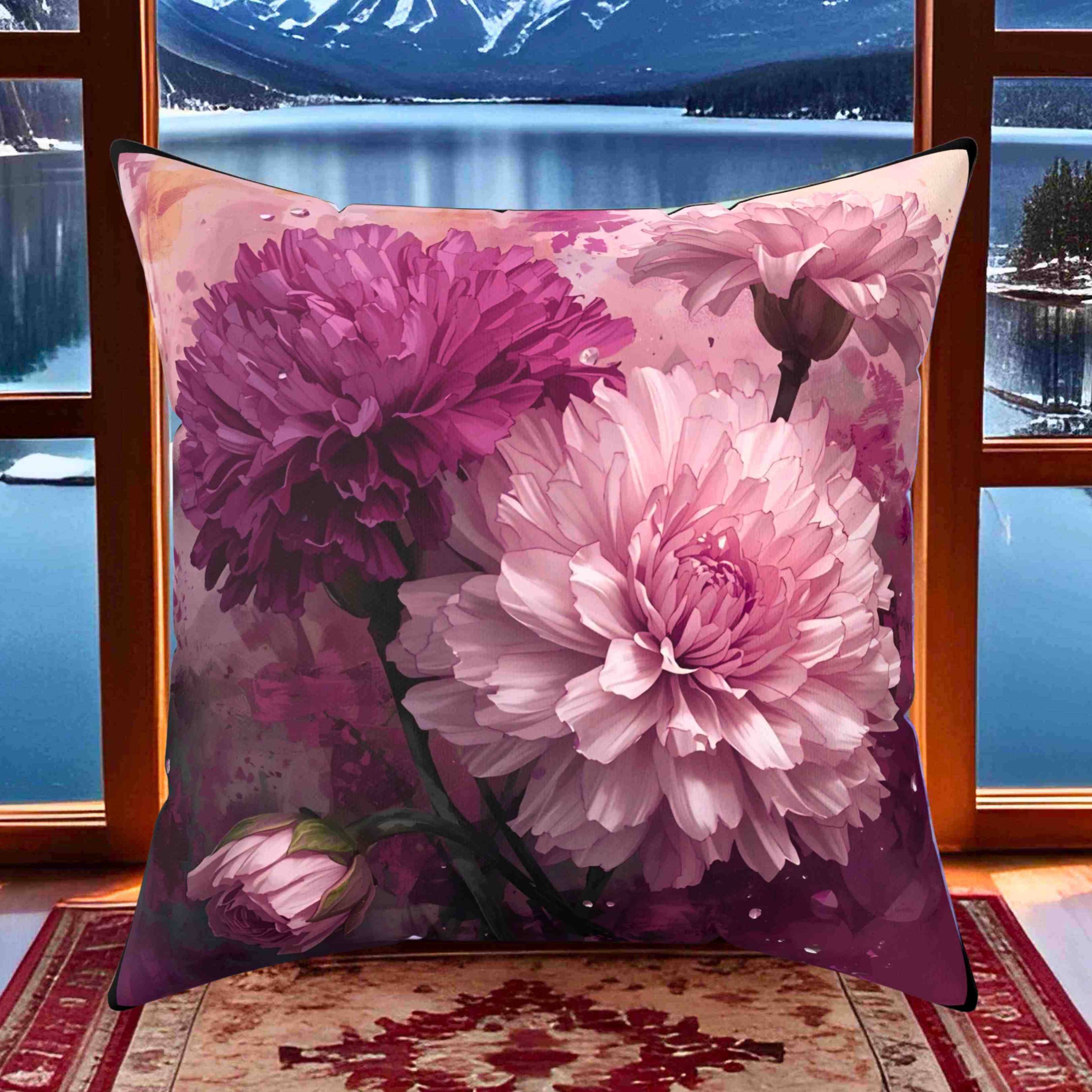 Floral Carnation Throw Pillow for Cozy Home Decor, Decorative Cushion, Flower Pillow, Sofa Accent, Bed Pillow, Gift for Her product thumbnail image