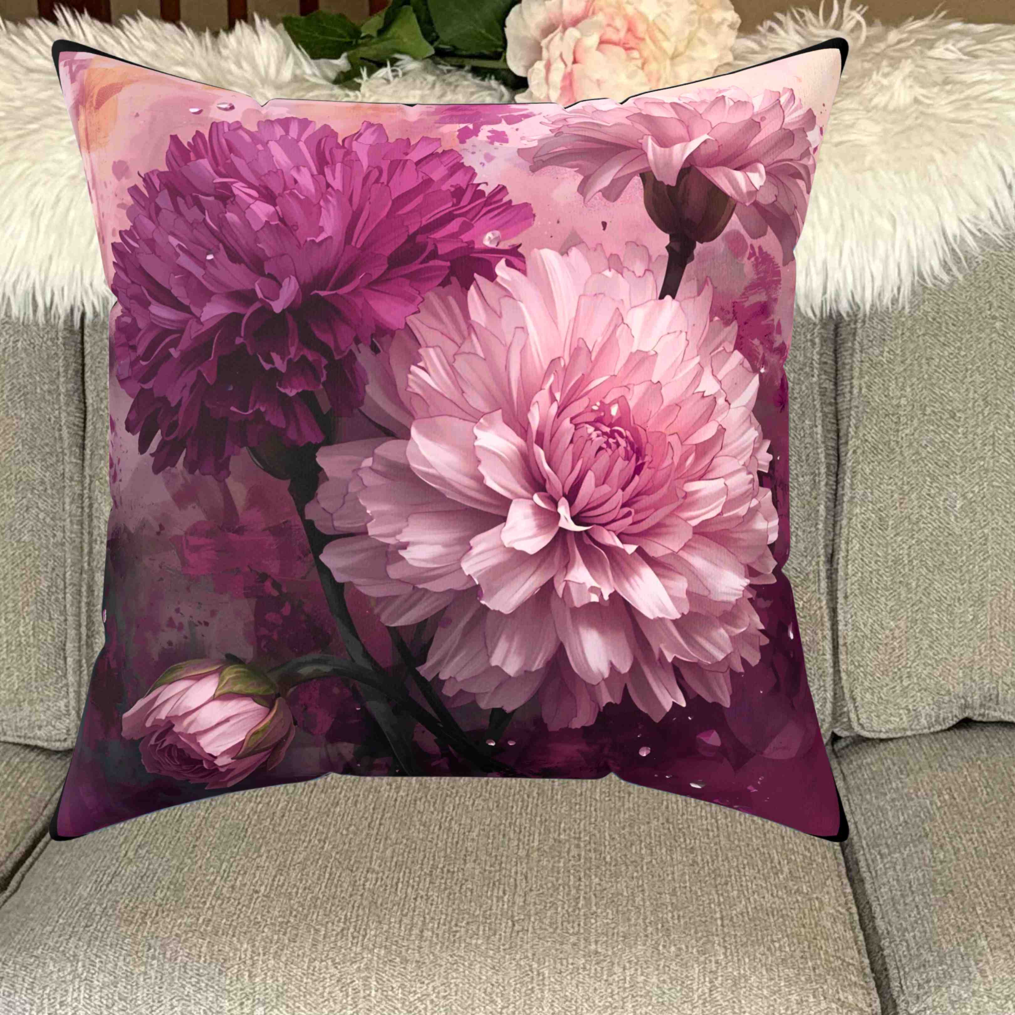 Floral Carnation Throw Pillow for Cozy Home Decor, Decorative Cushion, Flower Pillow, Sofa Accent, Bed Pillow, Gift for Her product thumbnail image