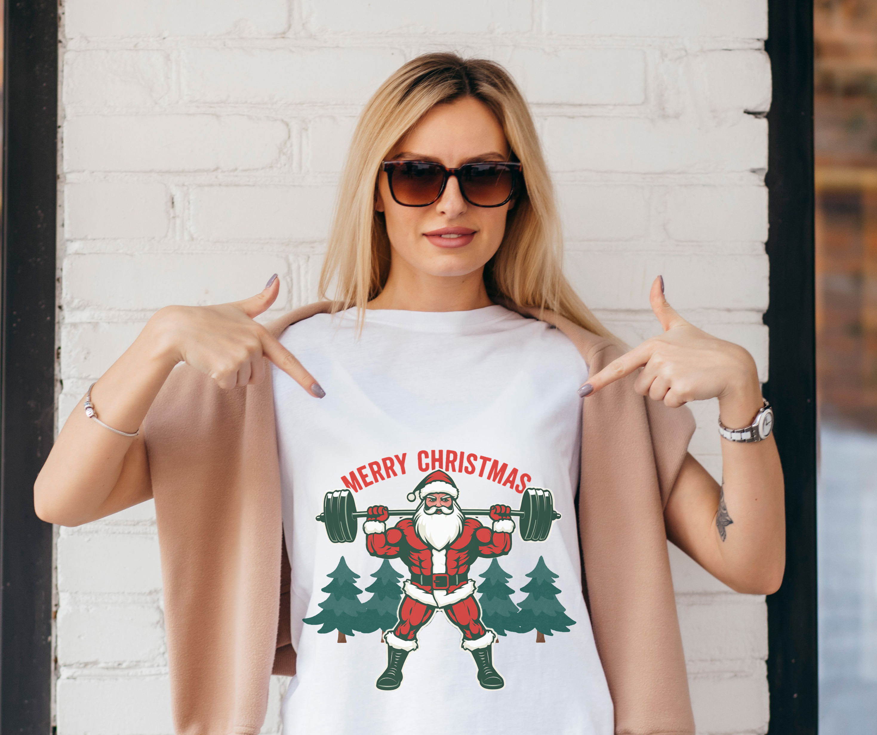 Merry Christmas Buff Santa T-Shirt | Funny Holiday Gym Tee | Unisex Christmas Workout Shirt product thumbnail image
