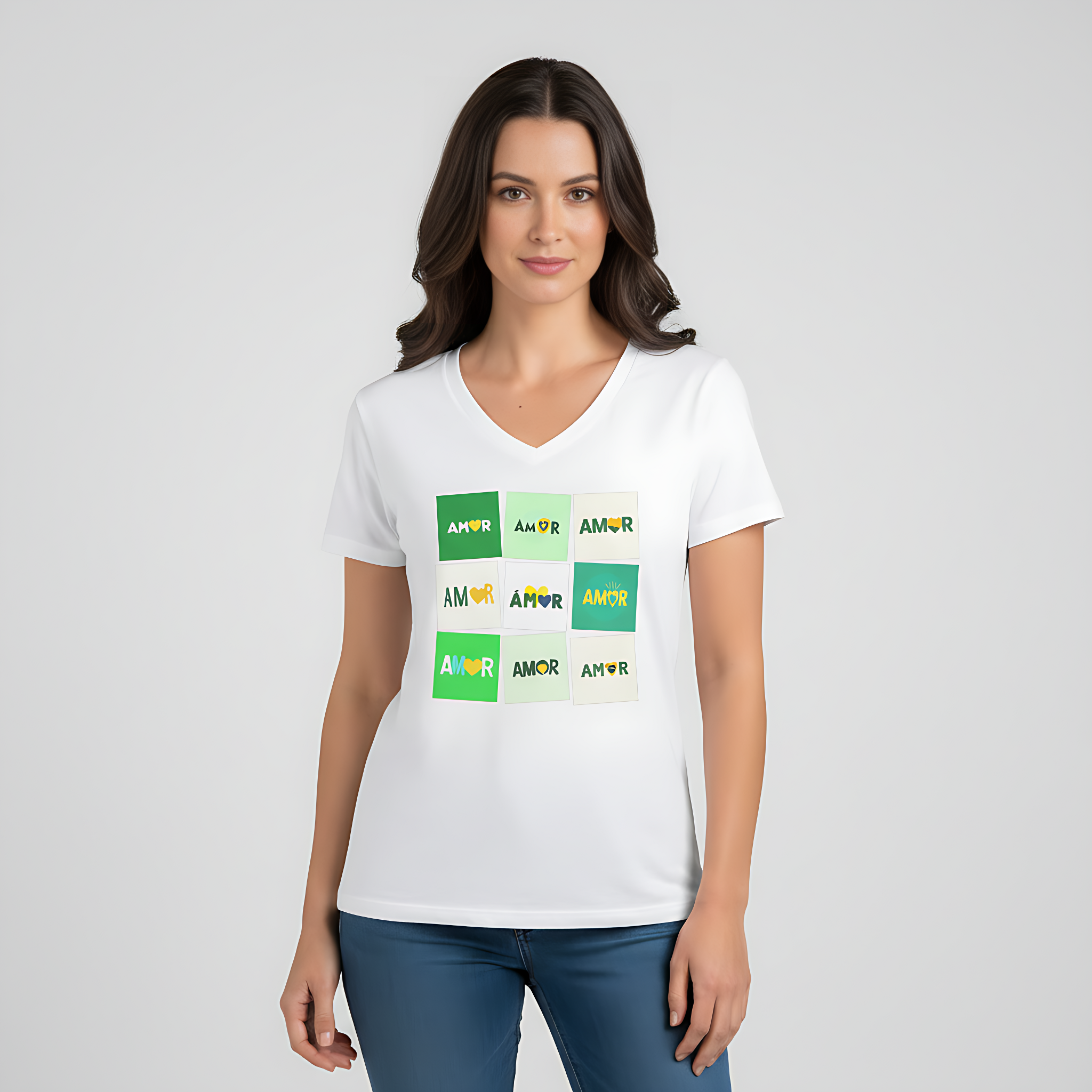 "Amor Amor Amor" Unisex V-Neck Tee – Wear Love, Spread Love! 💙💛🇧🇷 product thumbnail image "Amor Amor Amor" Unisex V-Neck Tee – Wear Love, Spread Love! 💙💛🇧🇷 product thumbnail image