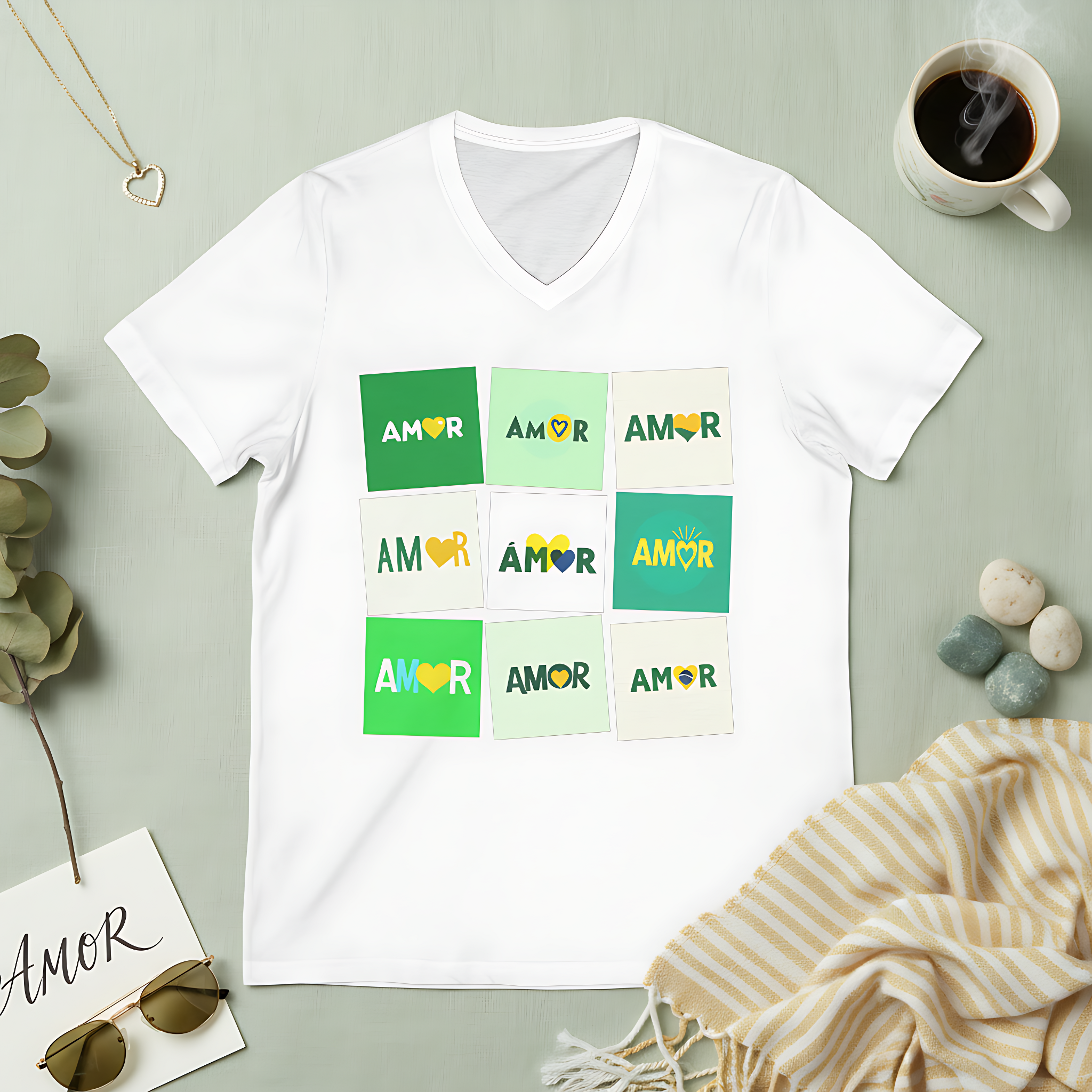 "Amor Amor Amor" Unisex V-Neck Tee – Wear Love, Spread Love! 💙💛🇧🇷 product thumbnail image "Amor Amor Amor" Unisex V-Neck Tee – Wear Love, Spread Love! 💙💛🇧🇷 product thumbnail image