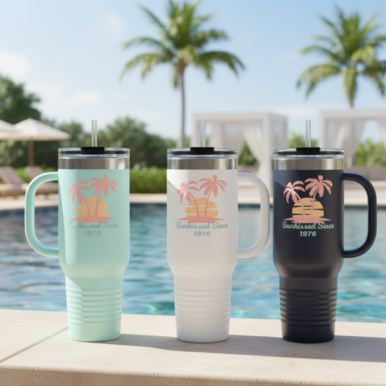 ☀️ Personalized “Sunkissed Since” 40oz Retro Tumbler with Handle &amp; Straw – Coastal Beach Vibes product thumbnail image