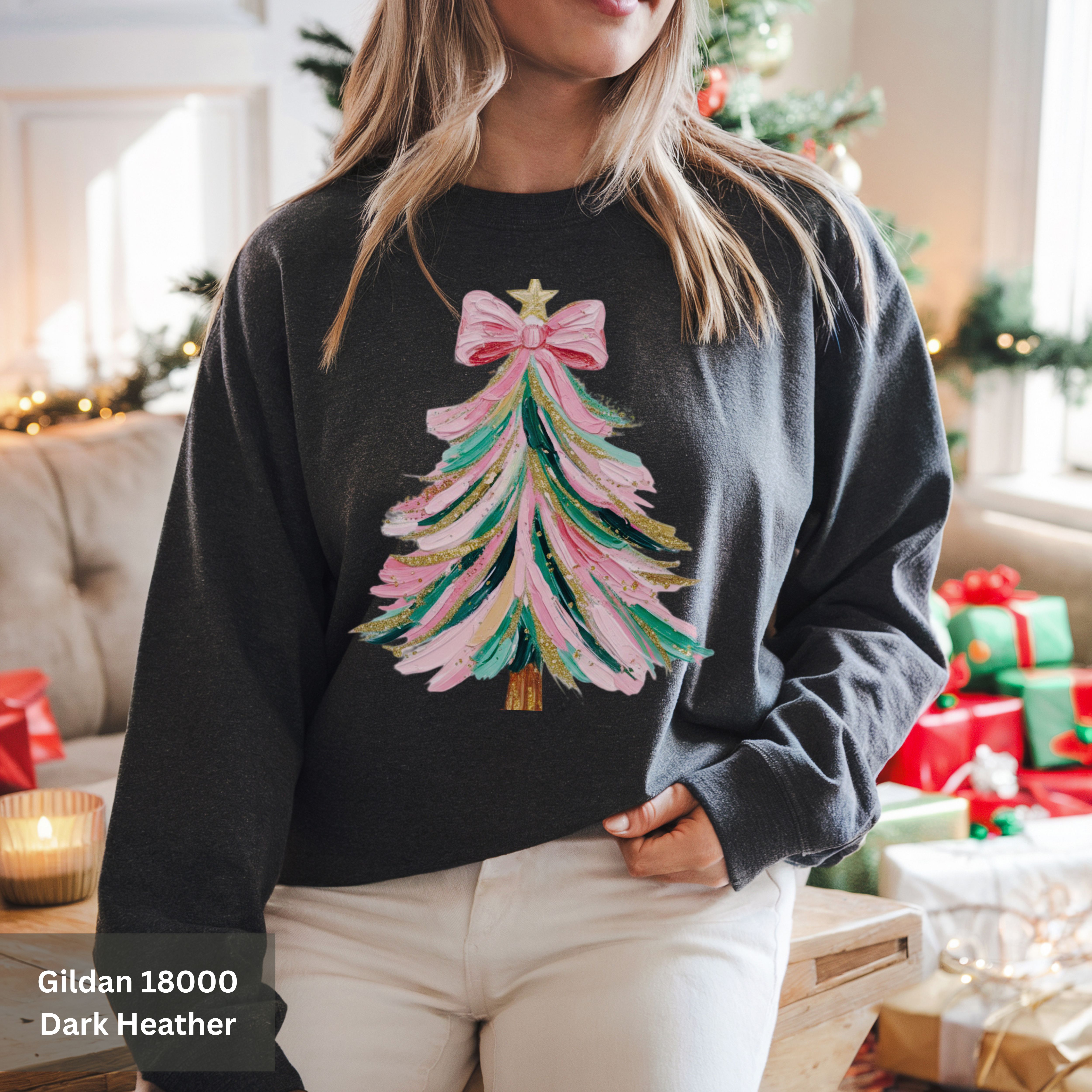 Trendy Christmas Brushstroke Tree Sweatshirt, Christmas Tree Oil Paint Design, Cozy Holiday Tree Crewneck, Gift for Her product thumbnail image Trendy Christmas Brushstroke Tree Sweatshirt, Christmas Tree Oil Paint Design, Cozy Holiday Tree Crewneck, Gift for Her product thumbnail image