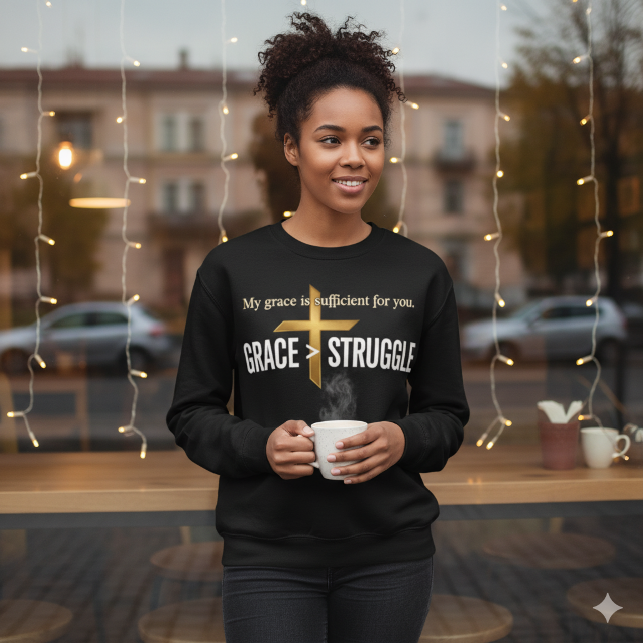 Inspirational Faith Sweatshirt - "My Grace is Sufficient for You" Crewneck product thumbnail image Inspirational Faith Sweatshirt - "My Grace is Sufficient for You" Crewneck product thumbnail image