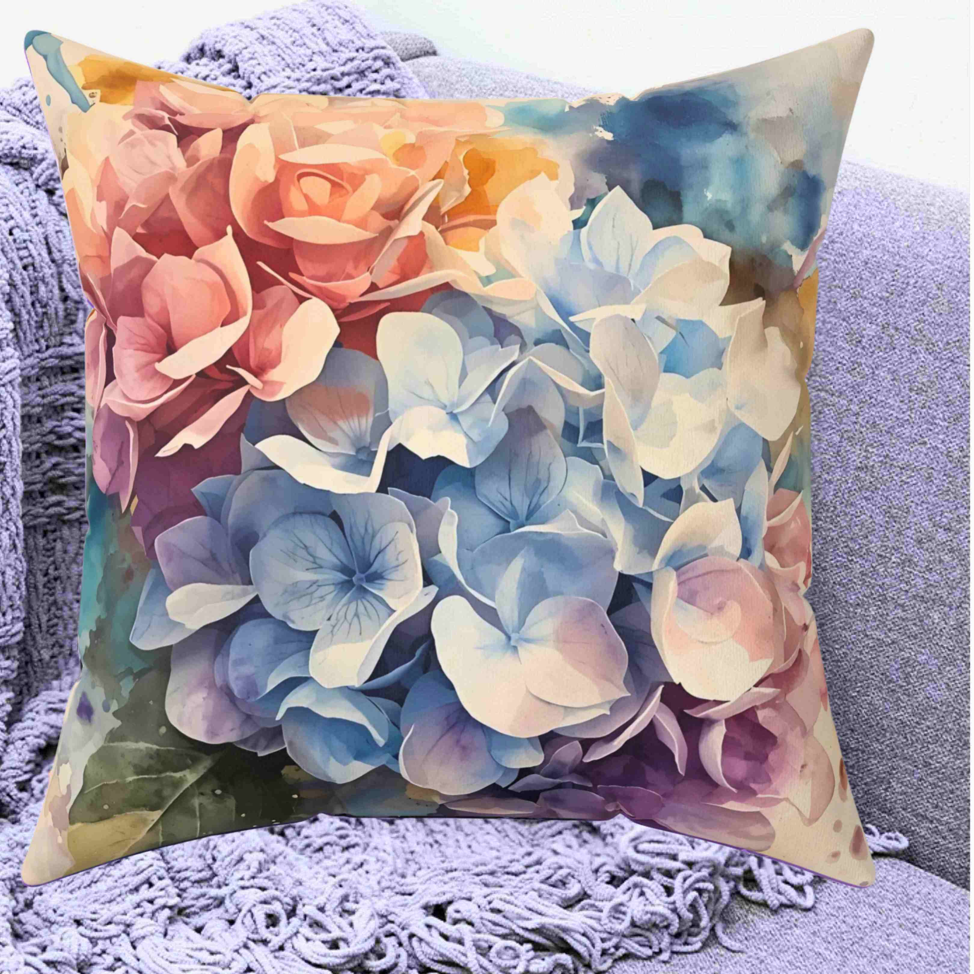 Hydrangea Accent Pillow, Decorative Cushion for Home, Gift for Her, Cozy Living Room Decor, Soft Square Pillow, Mother's Day Gift product thumbnail image