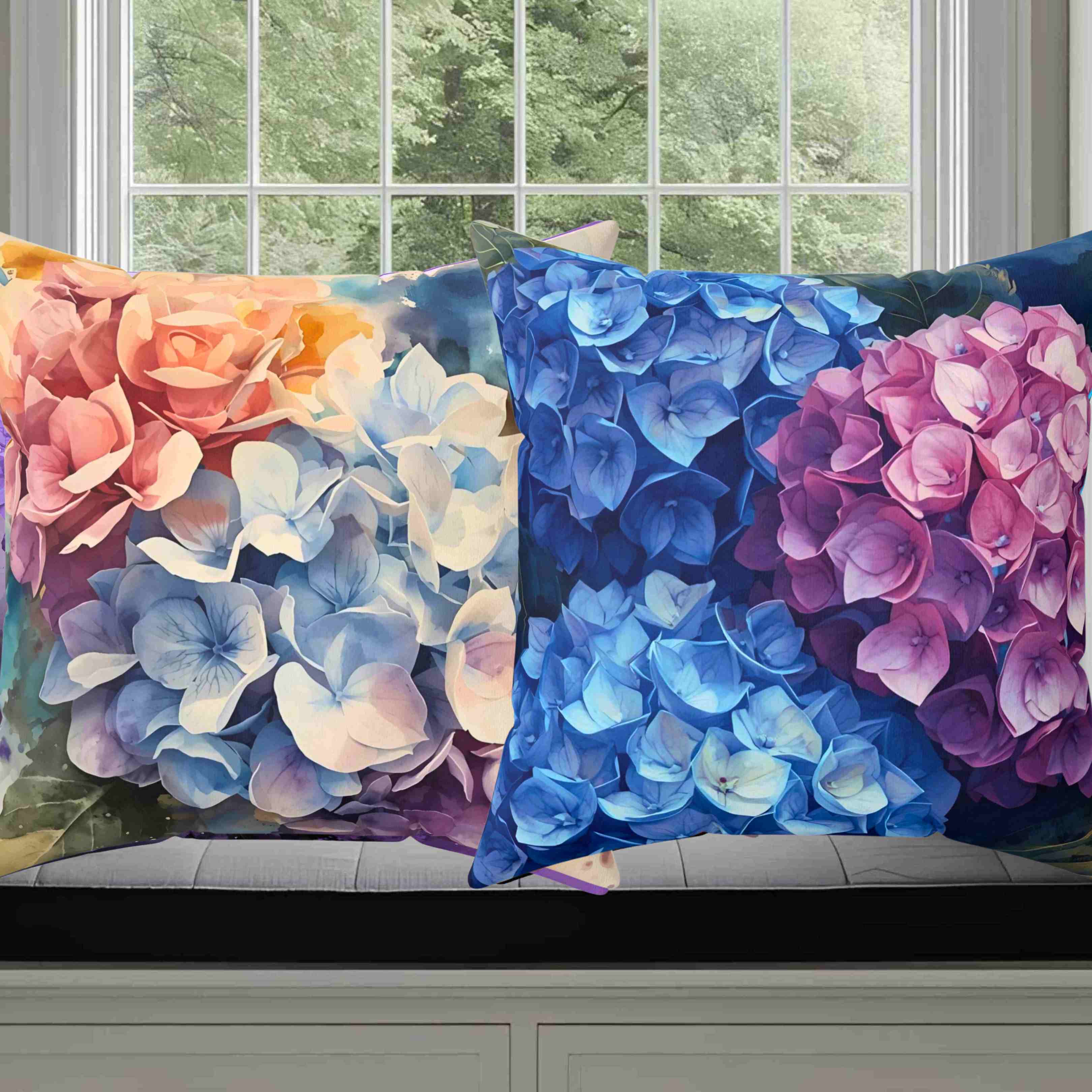 Hydrangea Accent Pillow, Decorative Cushion for Home, Gift for Her, Cozy Living Room Decor, Soft Square Pillow, Mother's Day Gift product thumbnail image