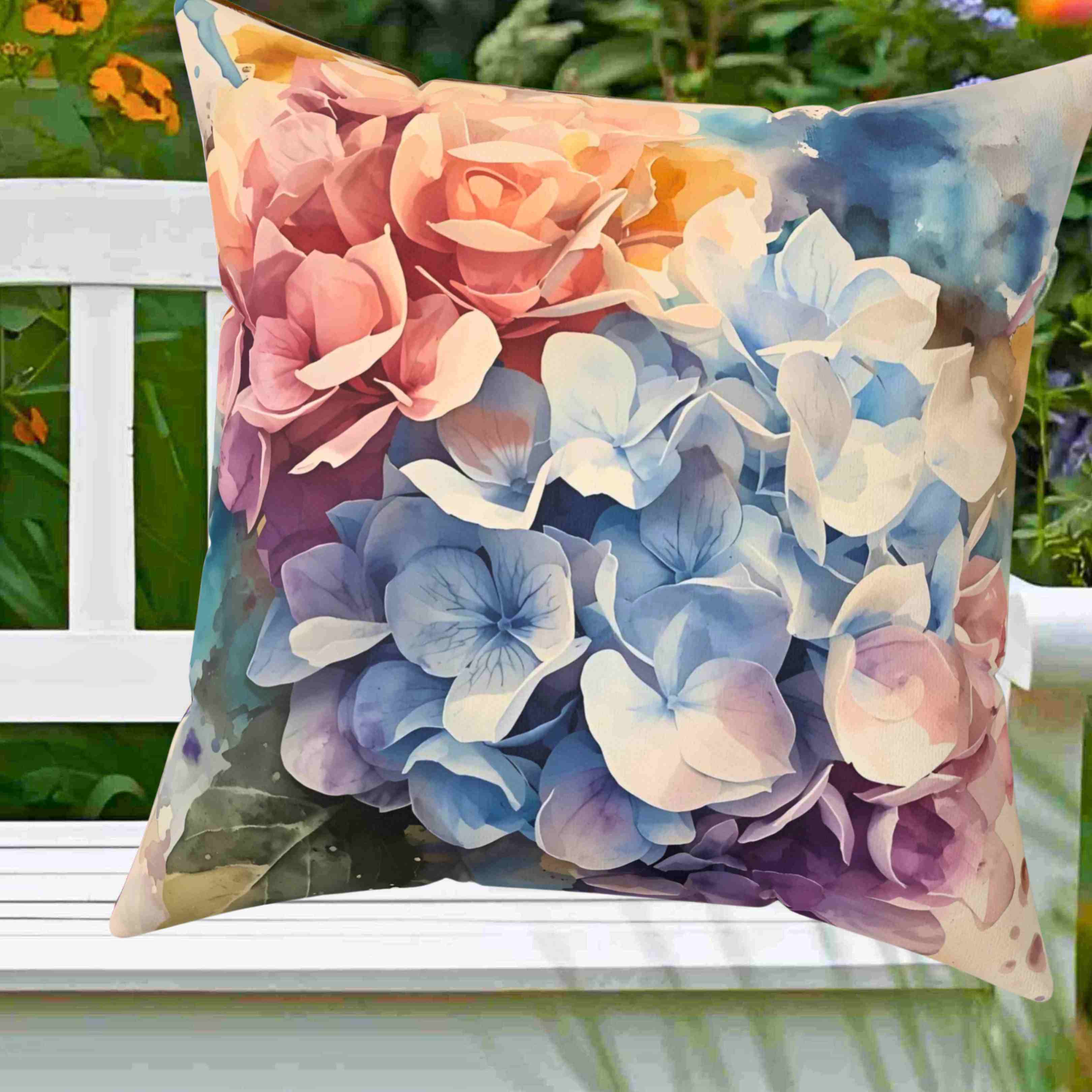 Hydrangea Accent Pillow, Decorative Cushion for Home, Gift for Her, Cozy Living Room Decor, Soft Square Pillow, Mother's Day Gift product thumbnail image