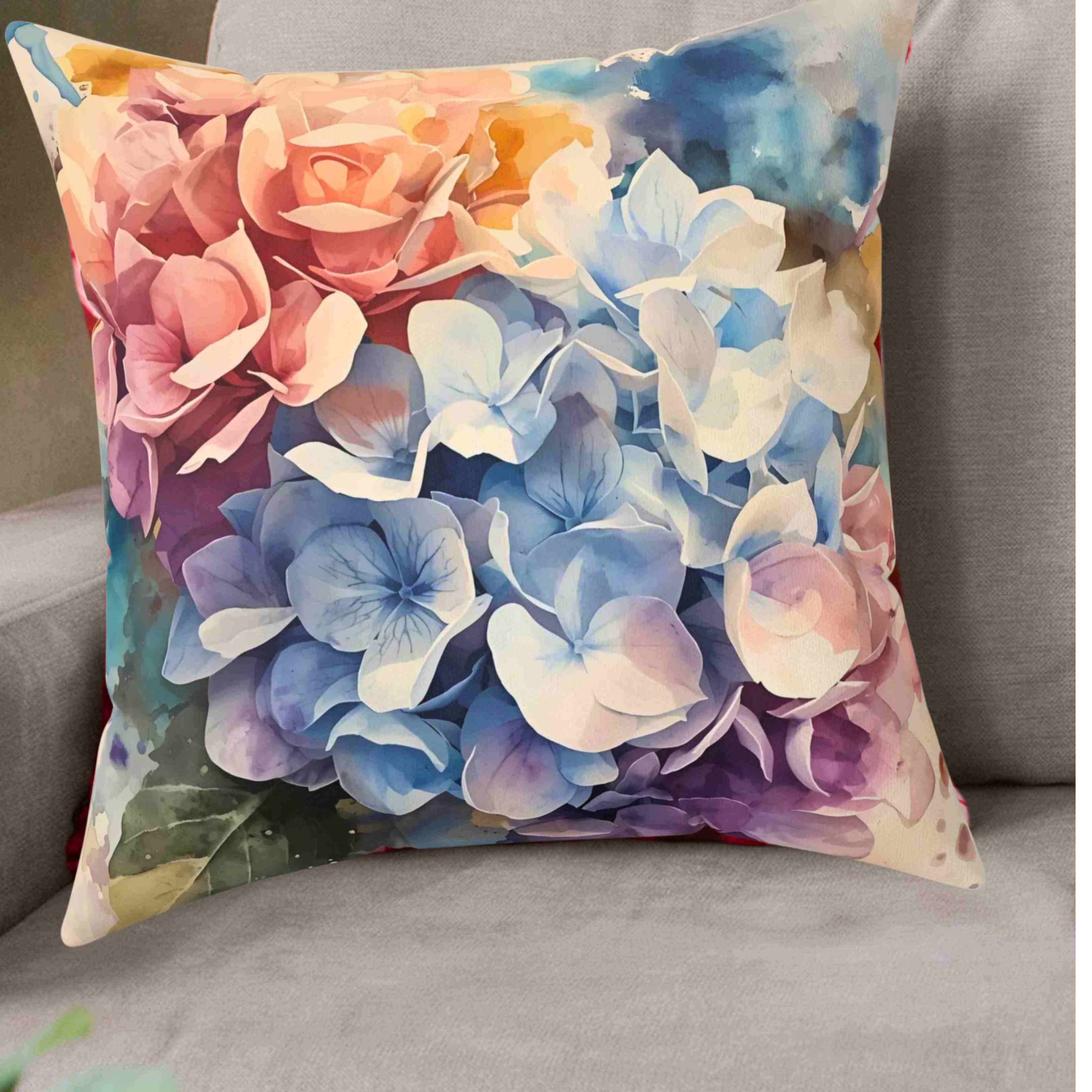 Hydrangea Accent Pillow, Decorative Cushion for Home, Gift for Her, Cozy Living Room Decor, Soft Square Pillow, Mother's Day Gift product thumbnail image
