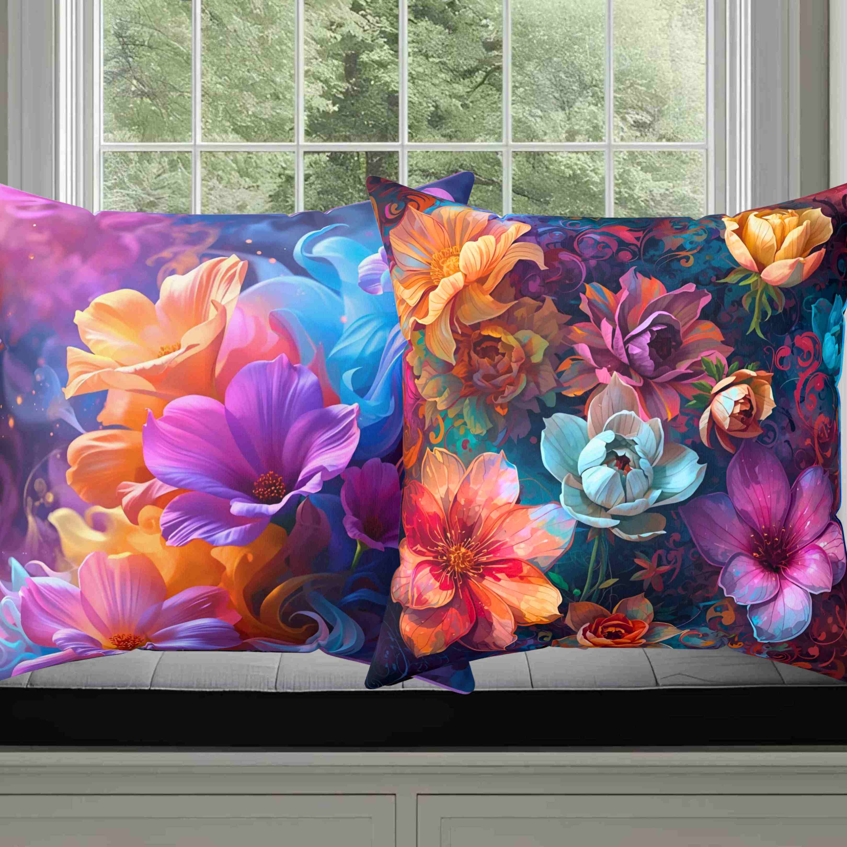 Flower Party Throw Pillow, Decorative Cushion, Home Decor Accessory, Bohemian Style, Gift for Garden Lovers, Cozy Living Room product thumbnail image