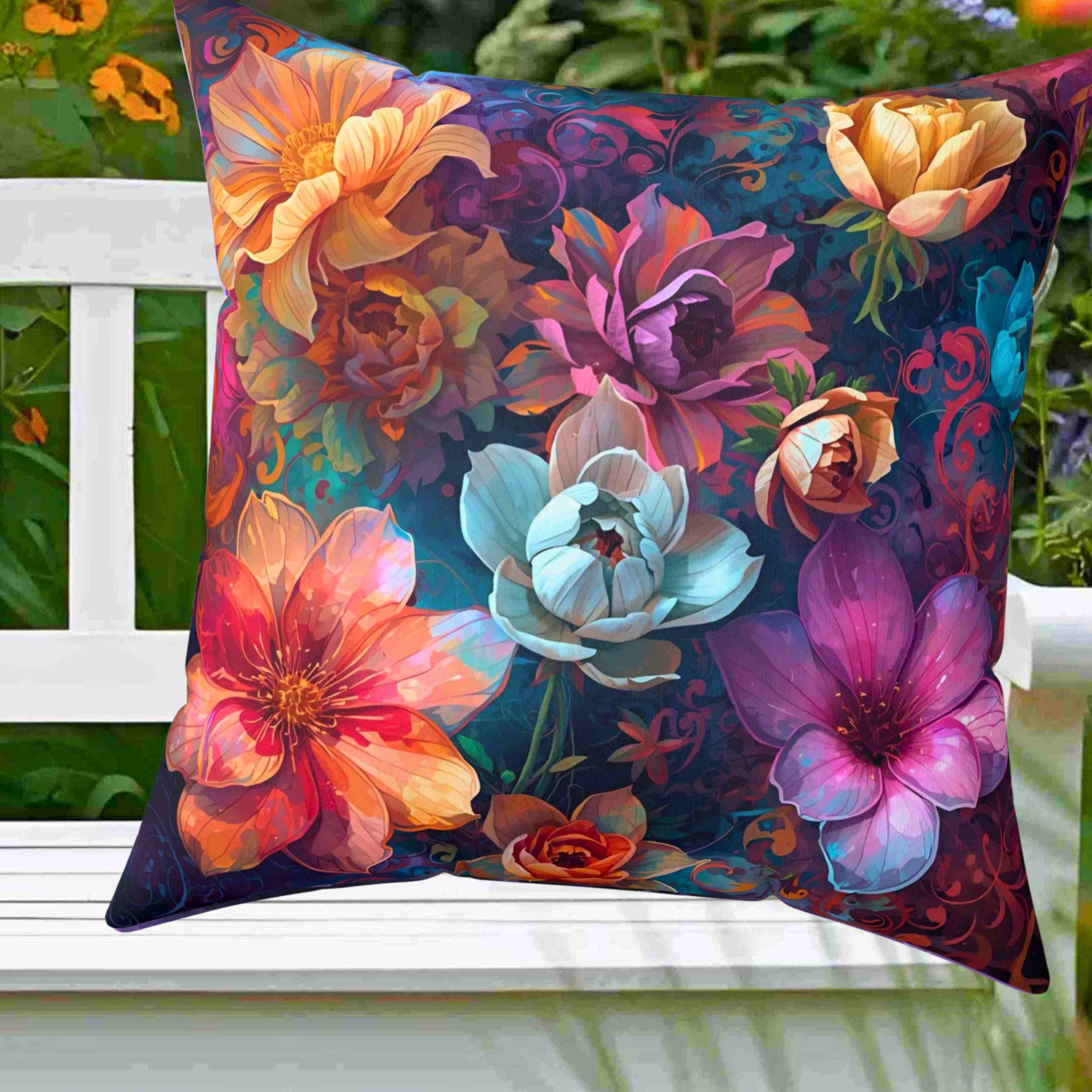 Flower Party Throw Pillow, Decorative Cushion, Home Decor Accessory, Bohemian Style, Gift for Garden Lovers, Cozy Living Room product thumbnail image