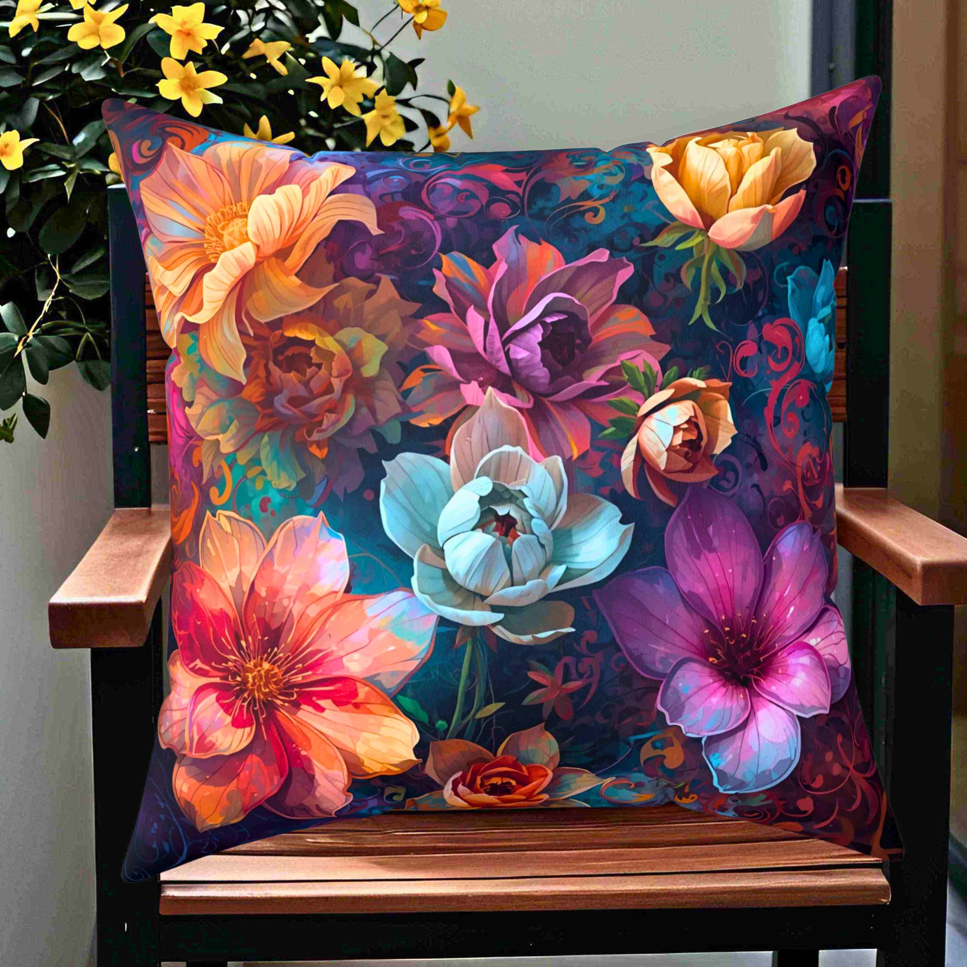 Flower Party Throw Pillow, Decorative Cushion, Home Decor Accessory, Bohemian Style, Gift for Garden Lovers, Cozy Living Room product thumbnail image