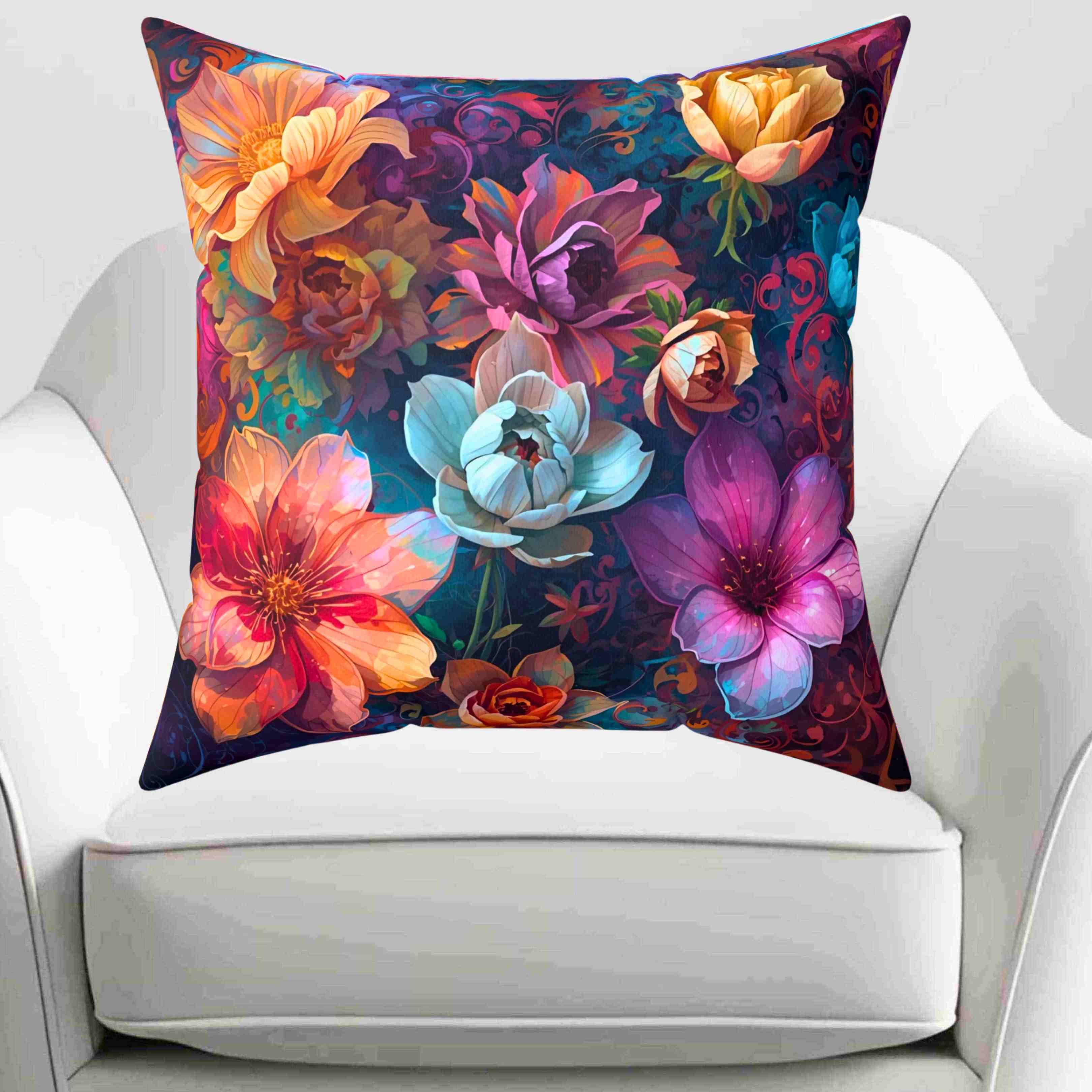 Flower Party Throw Pillow, Decorative Cushion, Home Decor Accessory, Bohemian Style, Gift for Garden Lovers, Cozy Living Room product thumbnail image