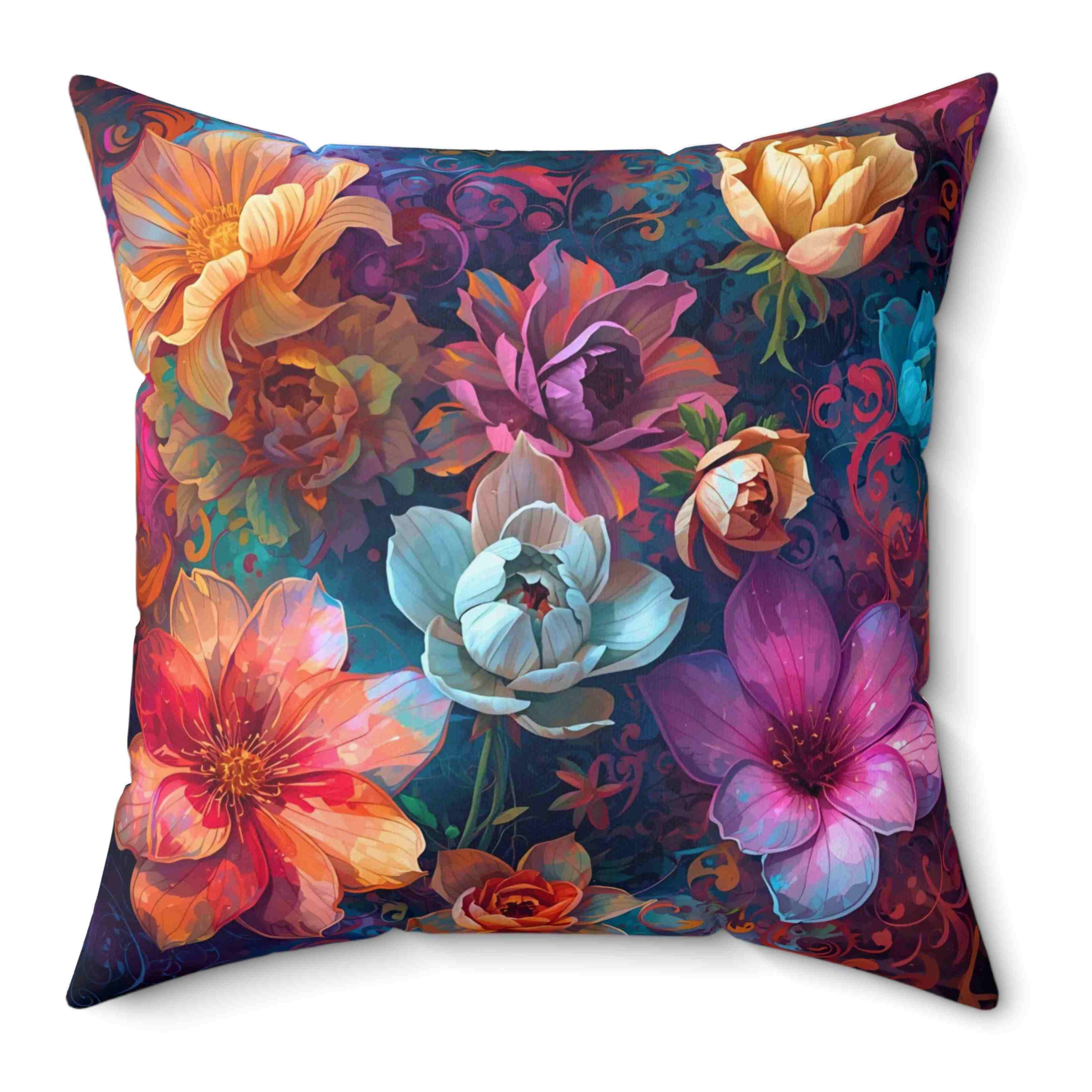 Flower Party Throw Pillow, Decorative Cushion, Home Decor Accessory, Bohemian Style, Gift for Garden Lovers, Cozy Living Room product thumbnail image
