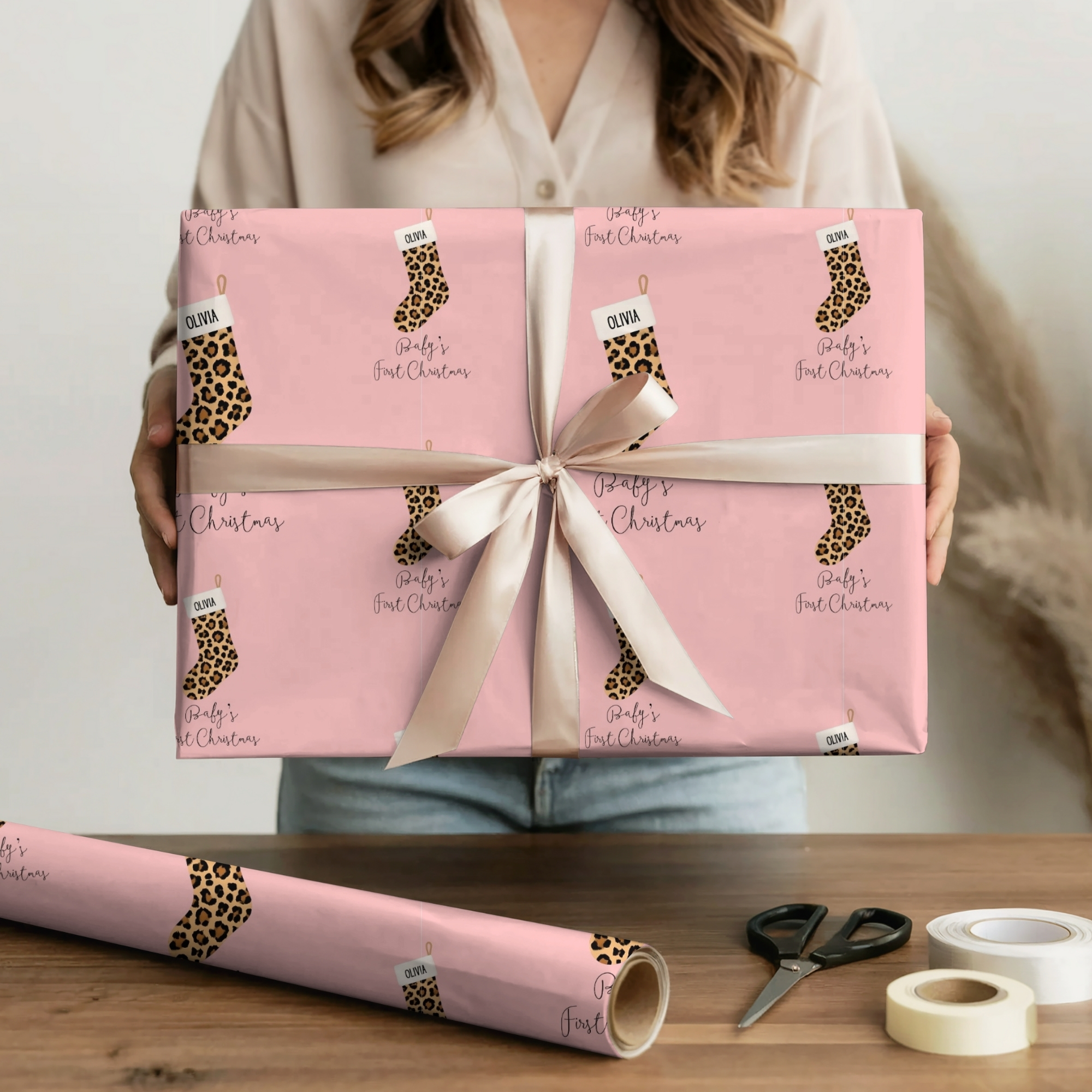 Babys First Christmas Chic Leopard Print Wrapping Paper Babys First Christmas Chic Leopard Print Wrapping Paper