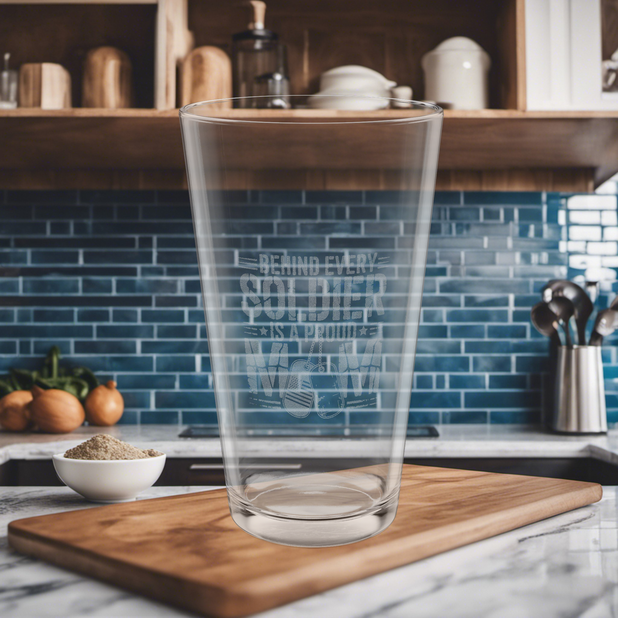 Personalized Soldier Proud Mom Pint Glass Engraved Message product thumbnail image