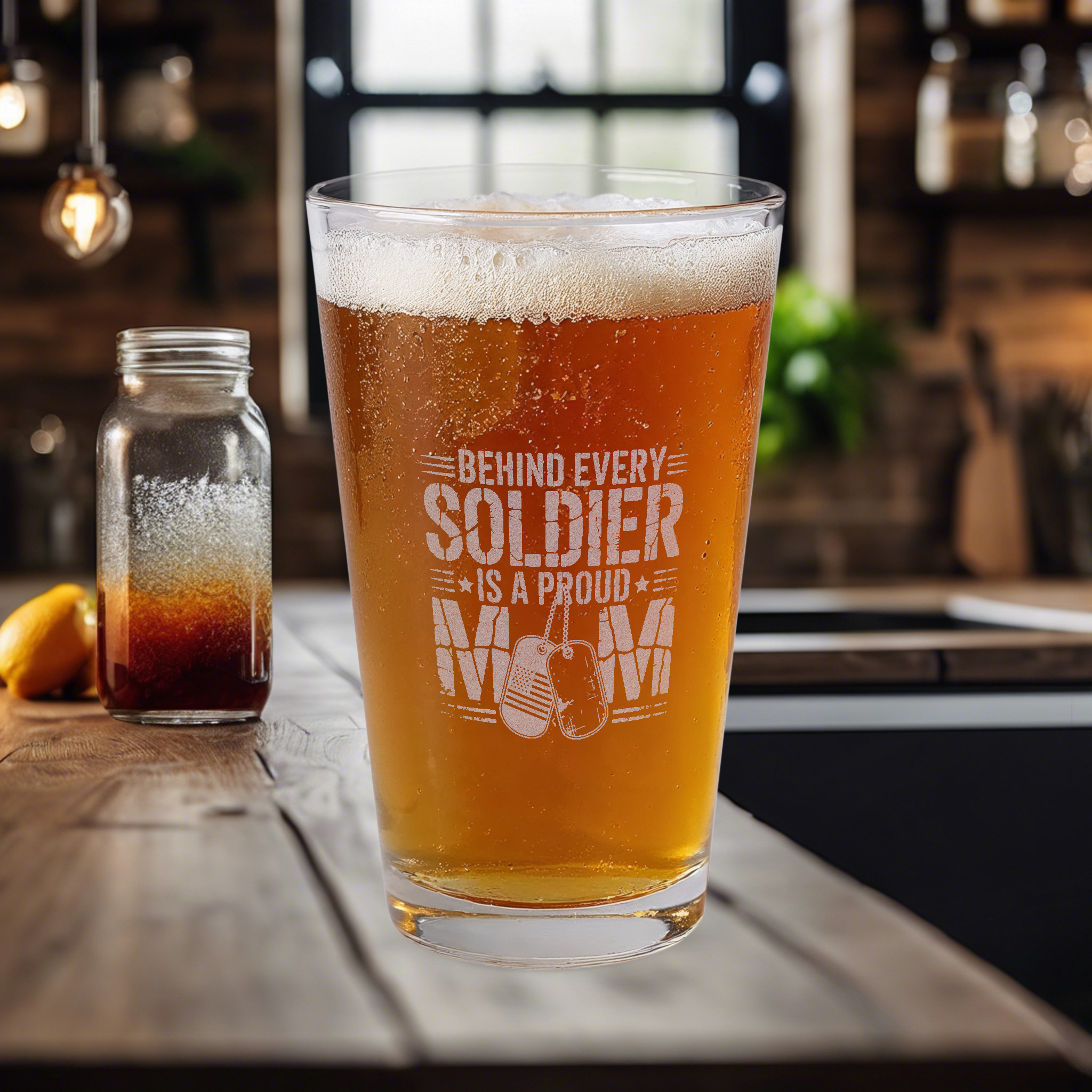 Personalized Soldier Proud Mom Pint Glass Engraved Message product thumbnail image