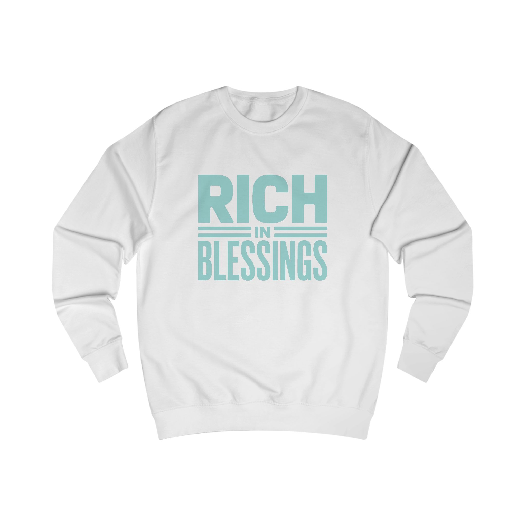 Unisex "RICH IN BLESSINGS" White/Peppermint Sweatshirt product thumbnail image