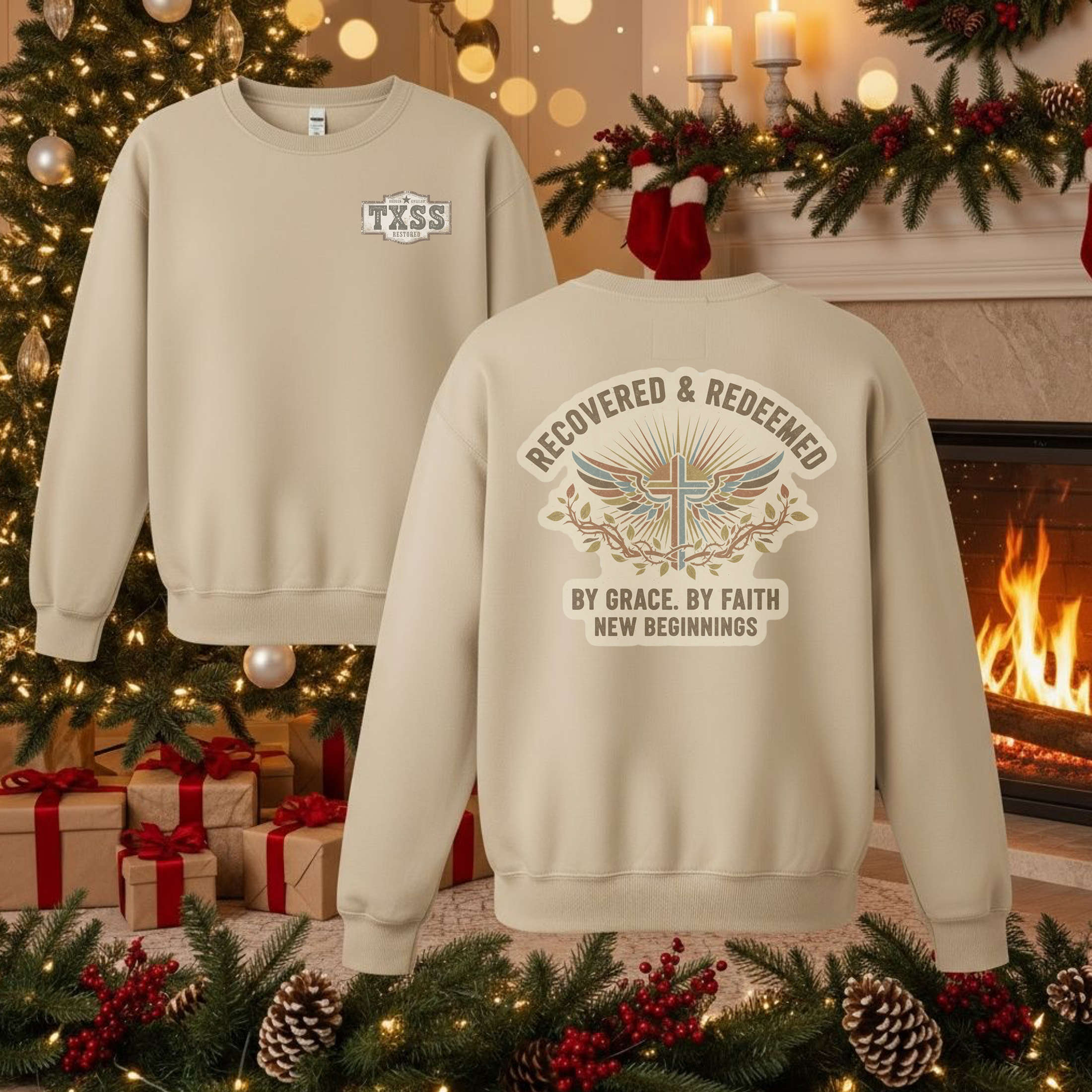 Recovered &amp; Redeemed Crewneck Sweatshirt, Gildan 18000 product thumbnail image