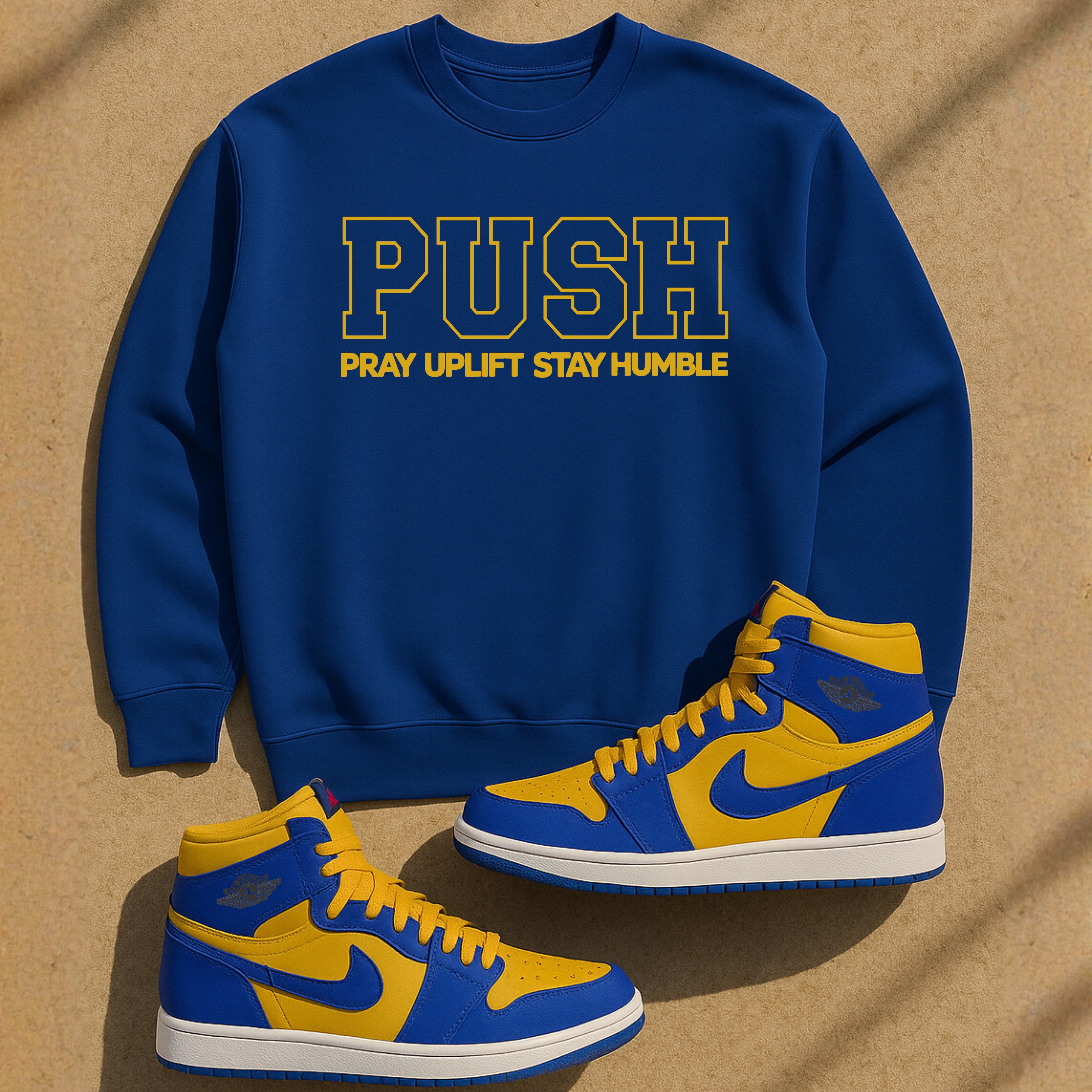 Unisex "PUSH" Letterman Golden varsity yellow/Royal Sweatshirt product thumbnail image