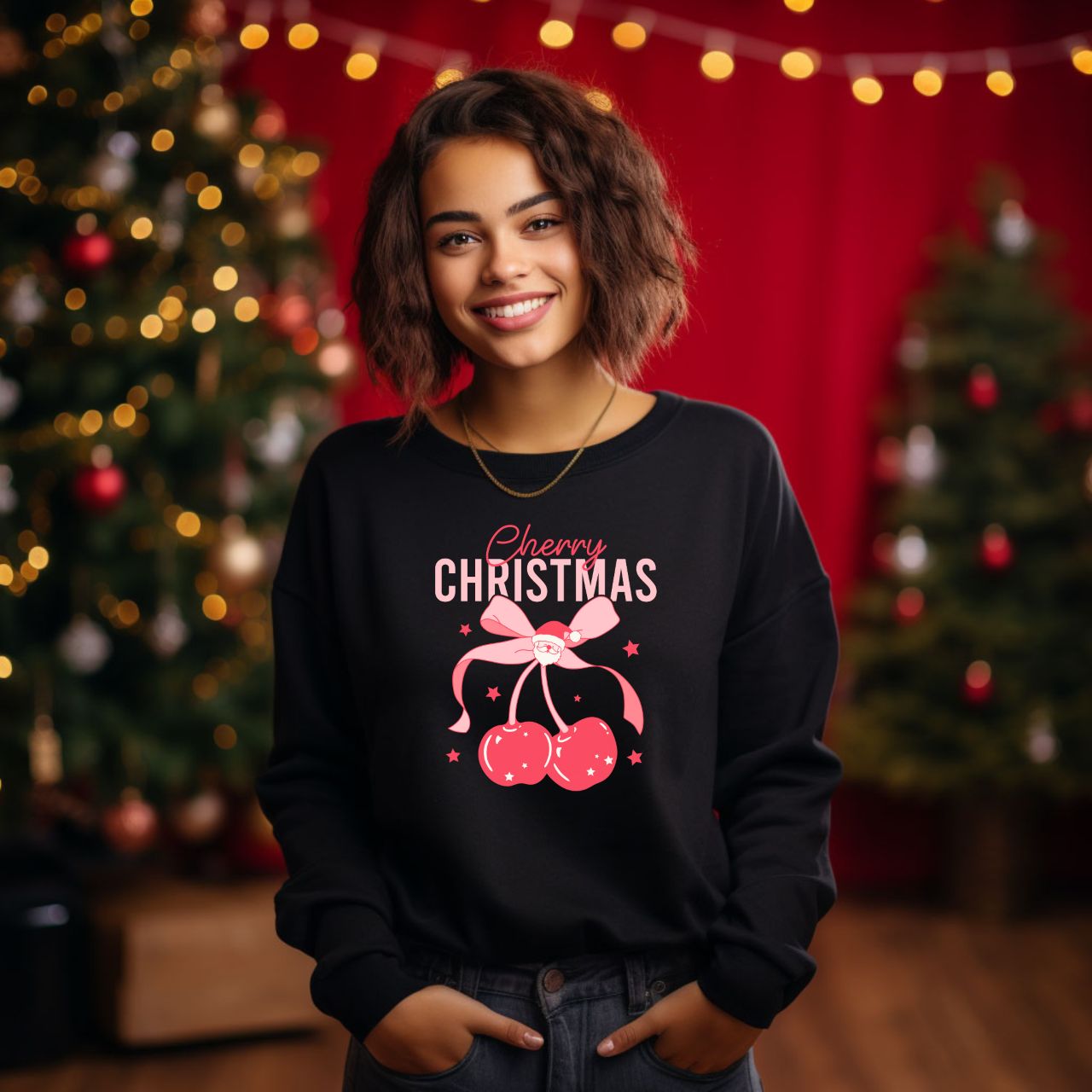 Cherry Christmas Festive Unisex Crewneck Holiday Sweatshirt