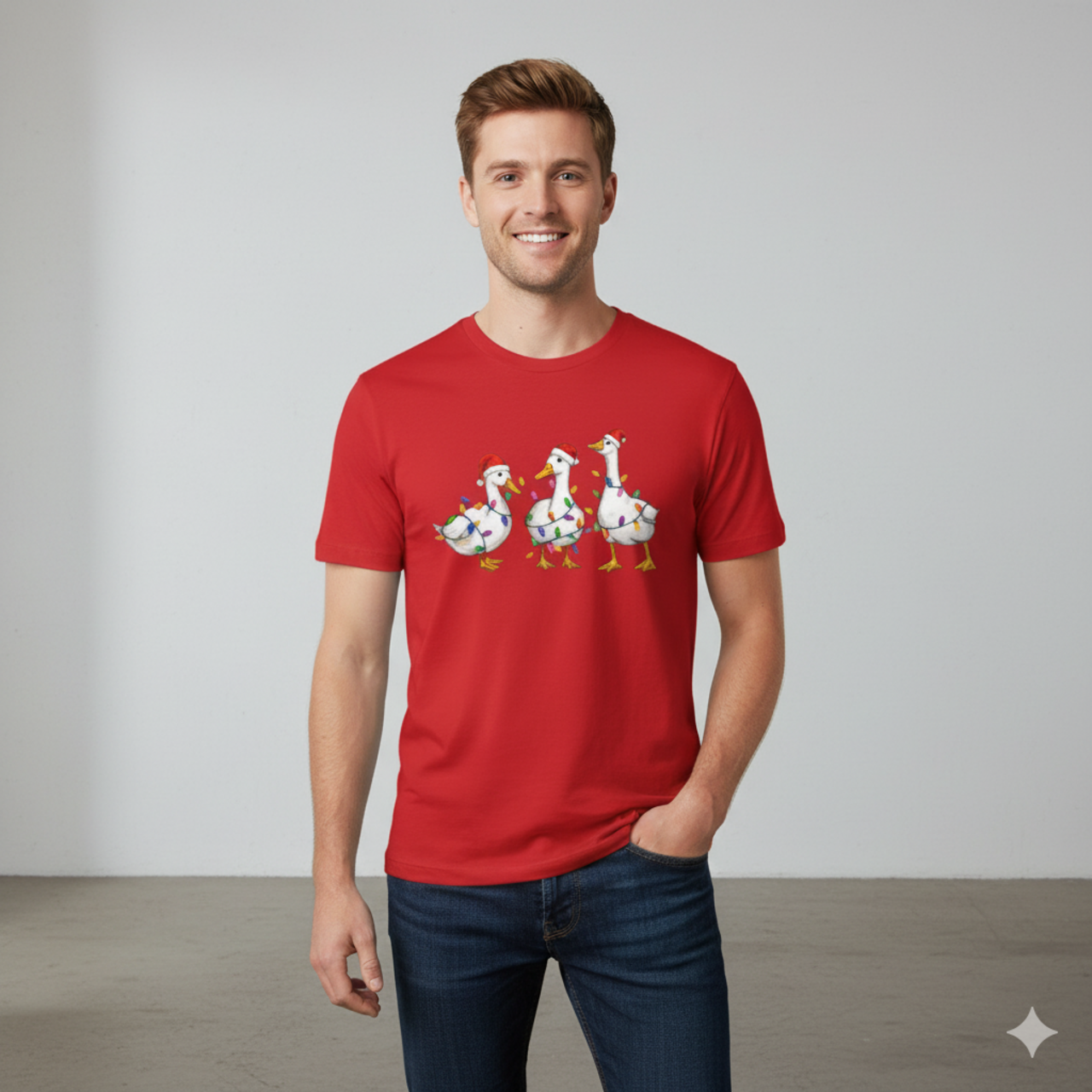 Holiday Duck Lights Tee - Unisex Short Sleeve Shirt for Festive Celebrations product thumbnail image Holiday Duck Lights Tee - Unisex Short Sleeve Shirt for Festive Celebrations product thumbnail image