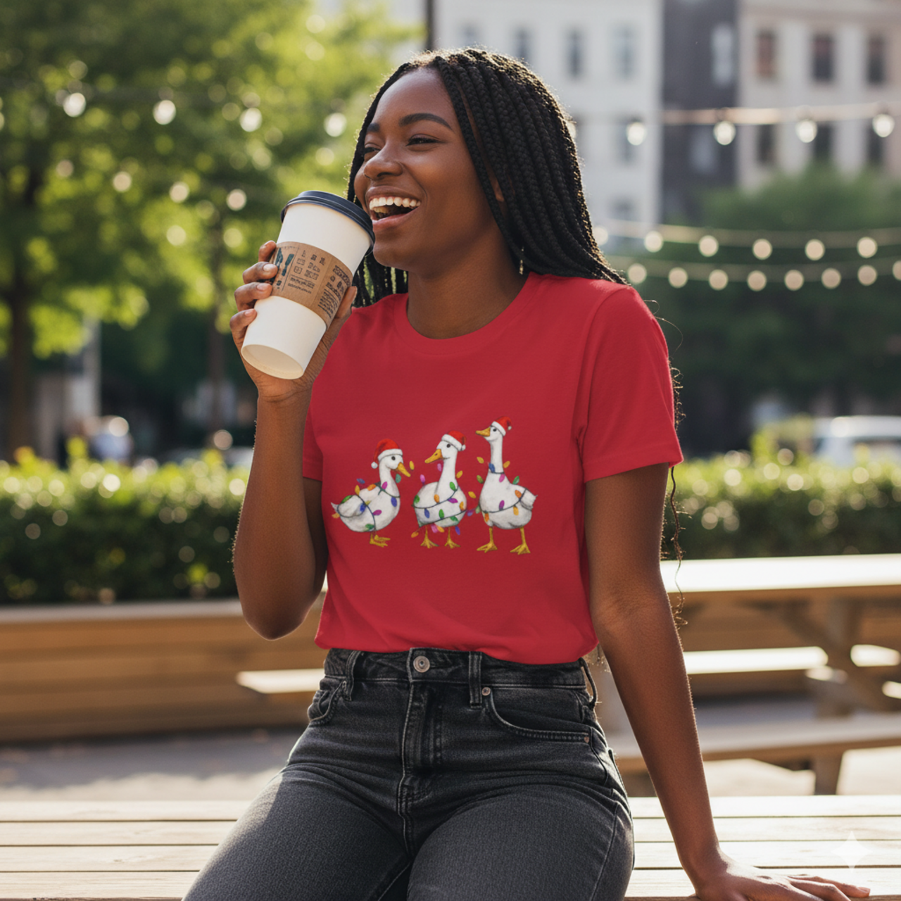 Holiday Duck Lights Tee - Unisex Short Sleeve Shirt for Festive Celebrations product thumbnail image Holiday Duck Lights Tee - Unisex Short Sleeve Shirt for Festive Celebrations product thumbnail image