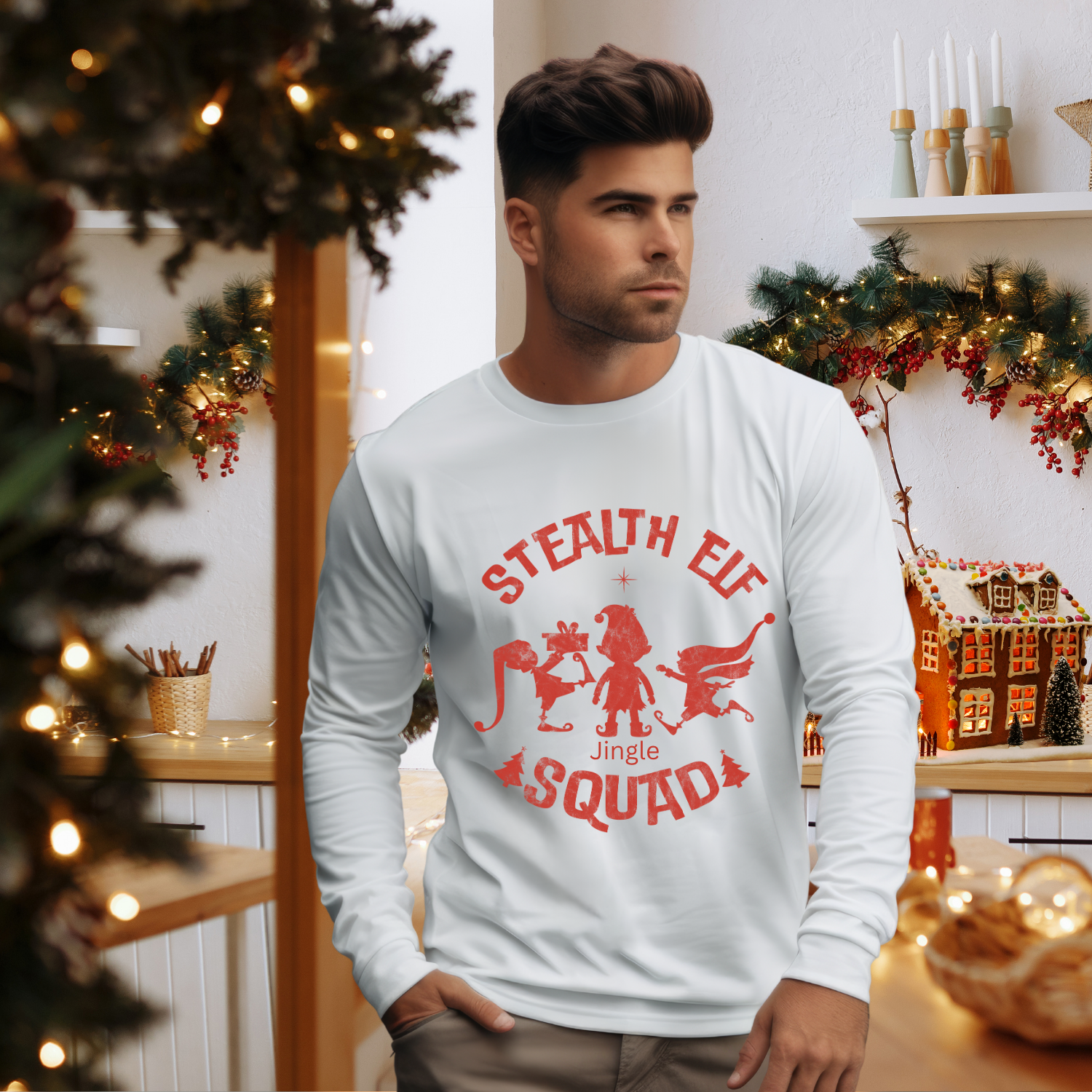 Stealth Elf Squad Customized Long Sleeve Tee, Personalized Elf Name Shirt, Gildan 2400, Christmas Elf  product thumbnail image