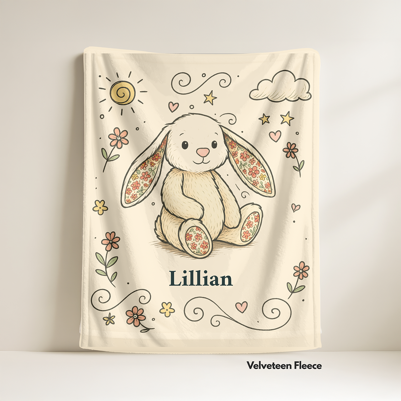 Personalized Whimsical Bunny Blanket: Velveteen Fleece Blanket product thumbnail image