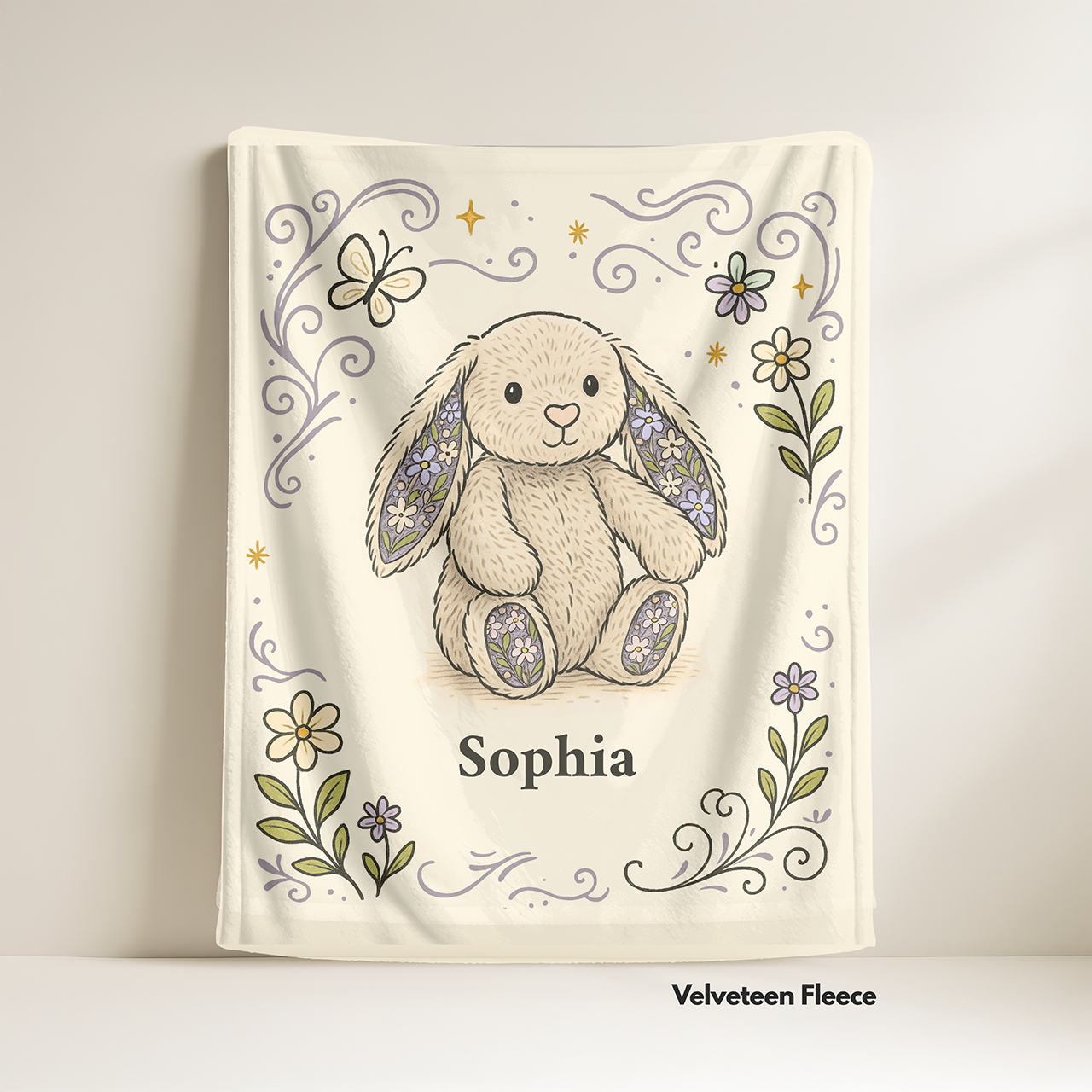 Personalized Whimsical Grey Bunny Blanket: Velveteen Fleece Blanket product thumbnail image Personalized Whimsical Grey Bunny Blanket: Velveteen Fleece Blanket product thumbnail image