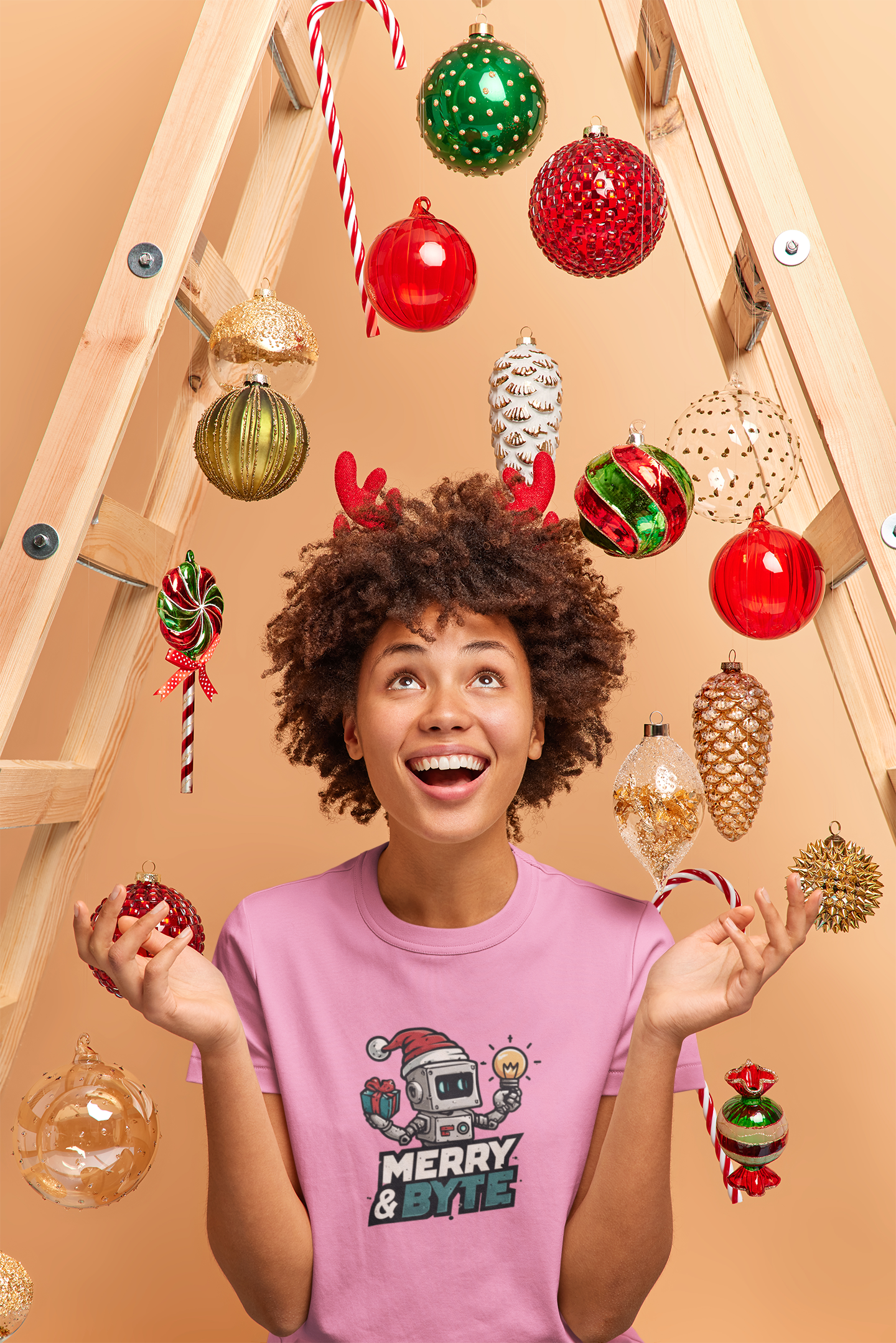 Merry &amp; Byte Holiday Robot T-Shirt product thumbnail image