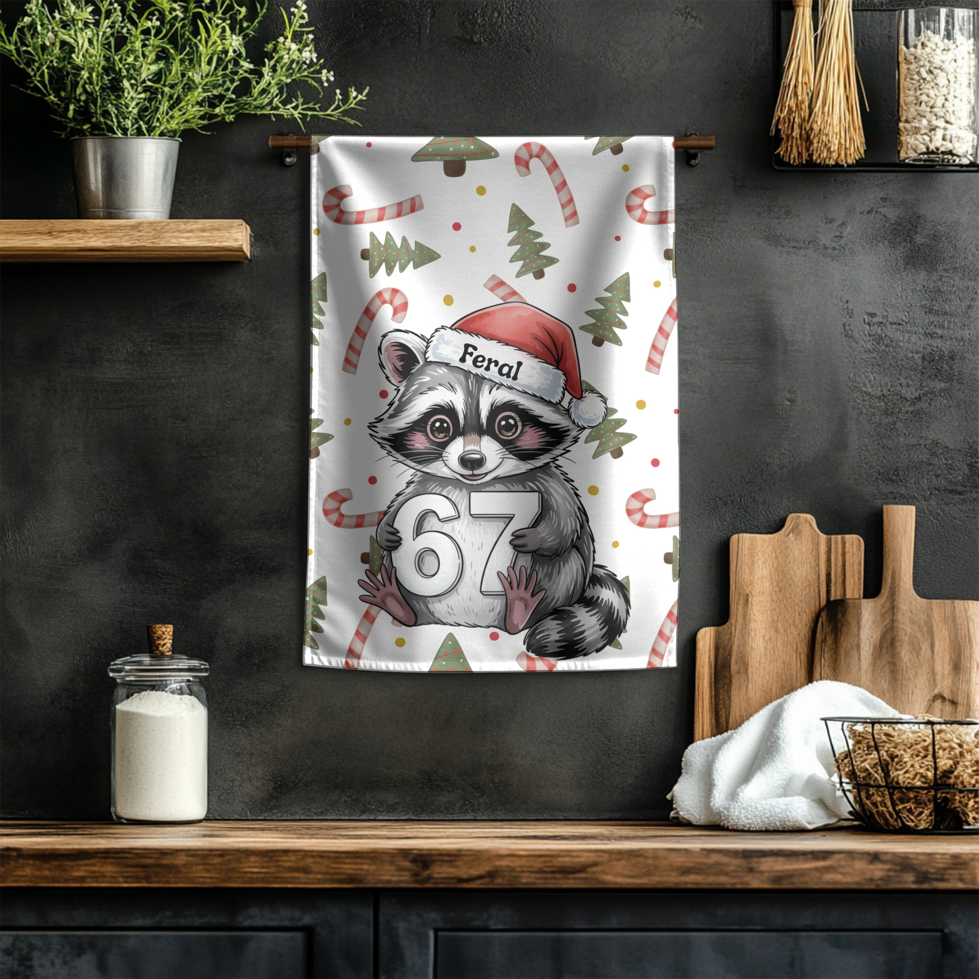 Feral Racoon 6 7 Christmas Cute Holiday Raccoon Hand Towel with Santa Hat – Festive Kitchen Decor product thumbnail image Feral Racoon 6 7 Christmas Cute Holiday Raccoon Hand Towel with Santa Hat – Festive Kitchen Decor product thumbnail image