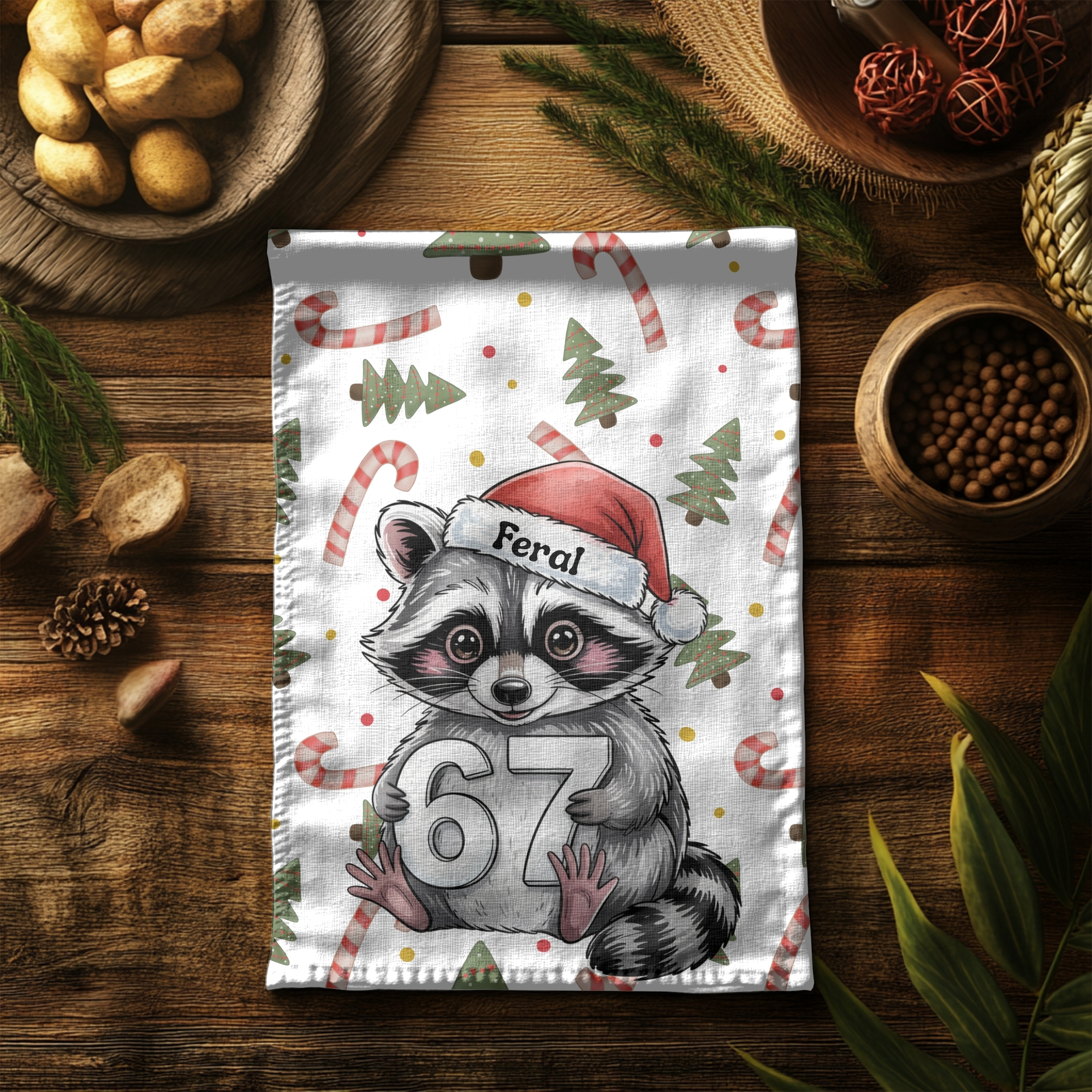 Feral Racoon 6 7 Christmas Cute Holiday Raccoon Hand Towel with Santa Hat – Festive Kitchen Decor product thumbnail image Feral Racoon 6 7 Christmas Cute Holiday Raccoon Hand Towel with Santa Hat – Festive Kitchen Decor product thumbnail image