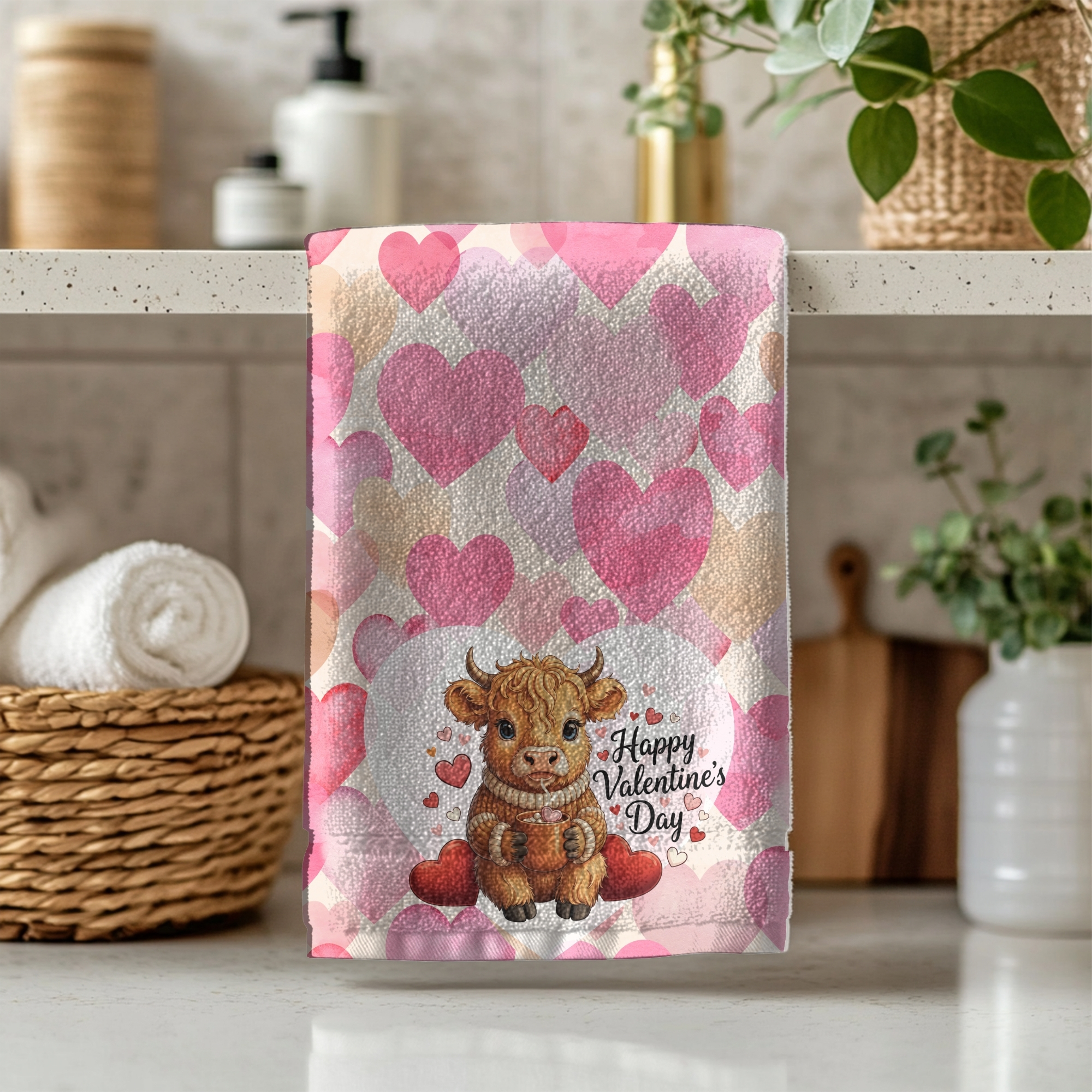 Valentine's Day Hand Towel with Cute Cow Design product thumbnail image Valentine's Day Hand Towel with Cute Cow Design product thumbnail image