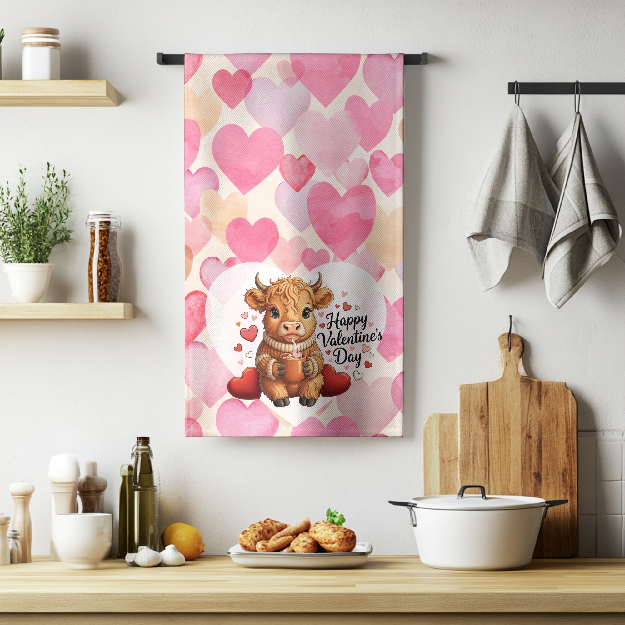 Valentine's Day Hand Towel with Cute Cow Design product thumbnail image Valentine's Day Hand Towel with Cute Cow Design product thumbnail image