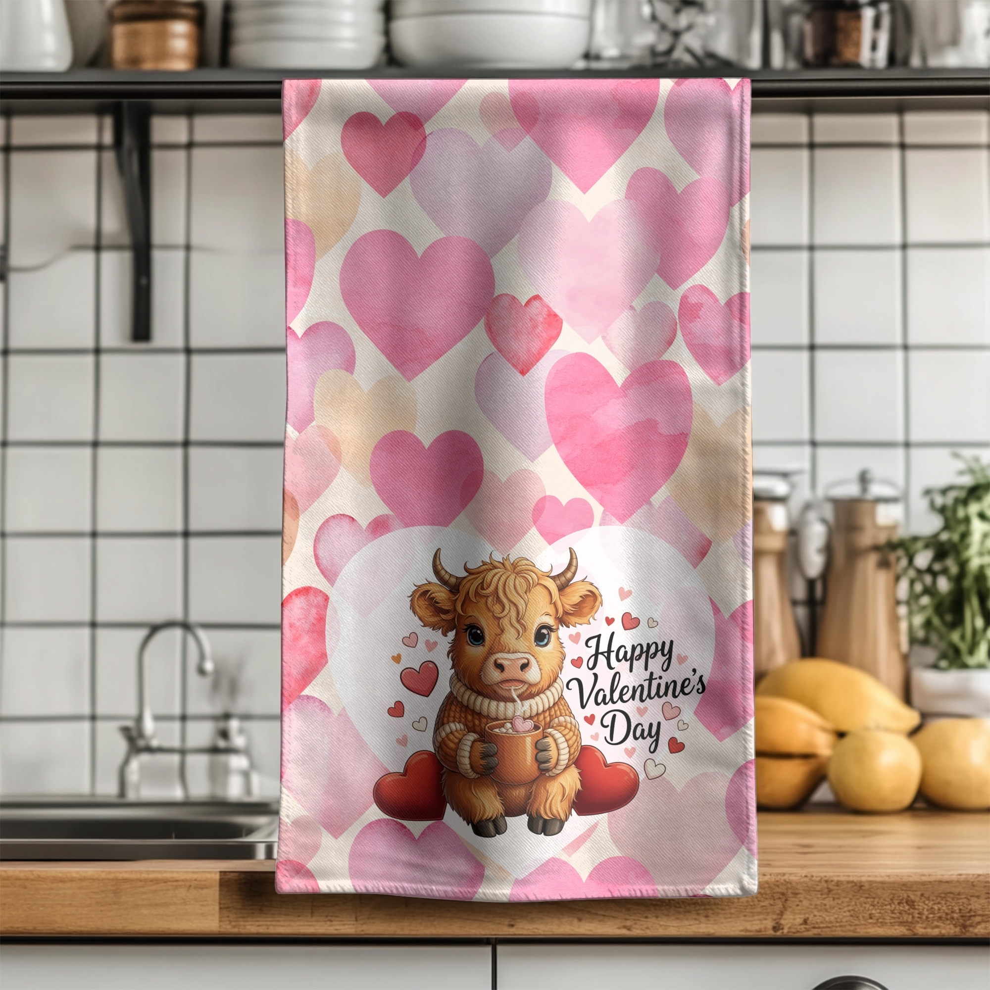 Valentine's Day Hand Towel with Cute Cow Design product thumbnail image Valentine's Day Hand Towel with Cute Cow Design product thumbnail image