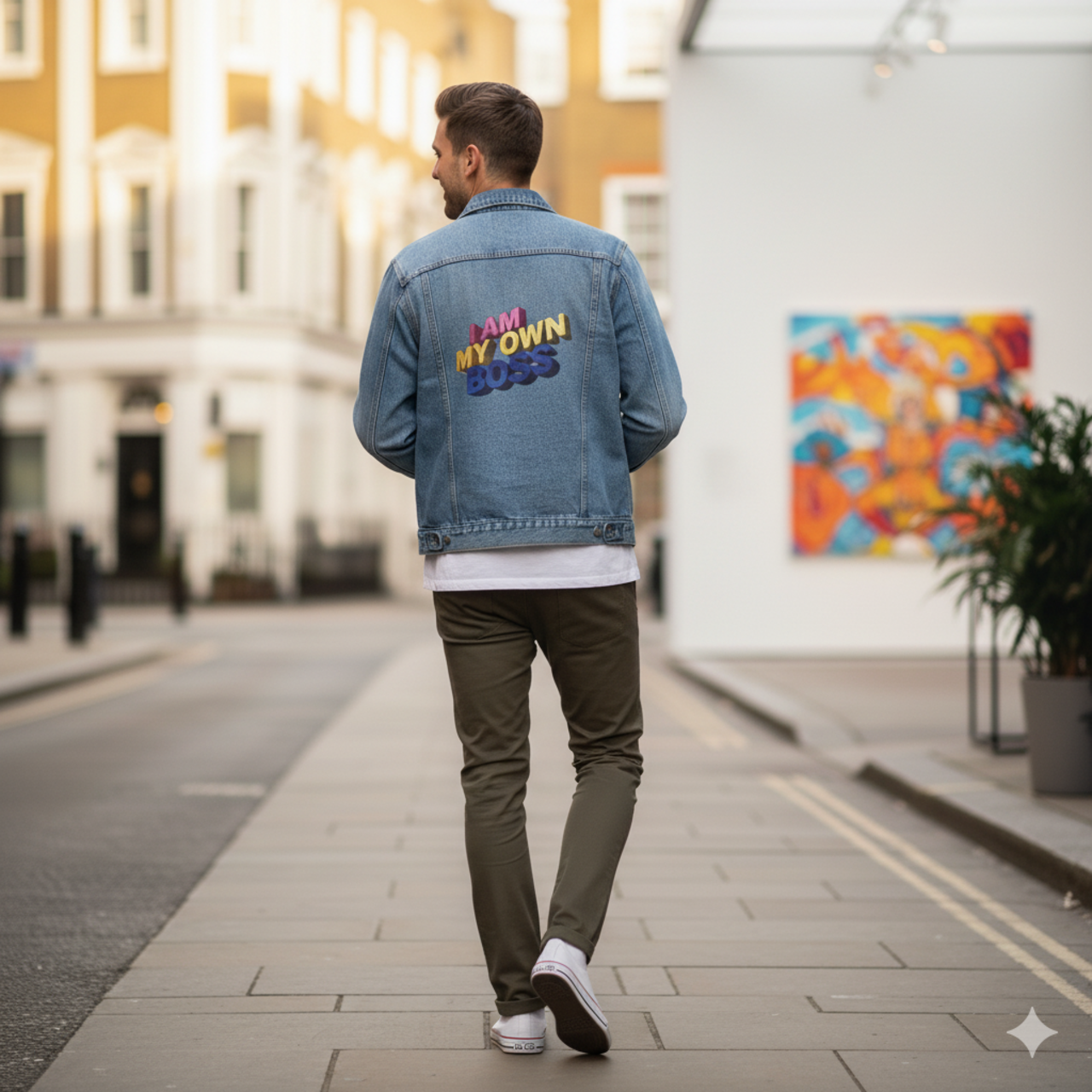 Men's Denim Jacket - 'I Am My Own Boss' Statement product thumbnail image Men's Denim Jacket - 'I Am My Own Boss' Statement product thumbnail image