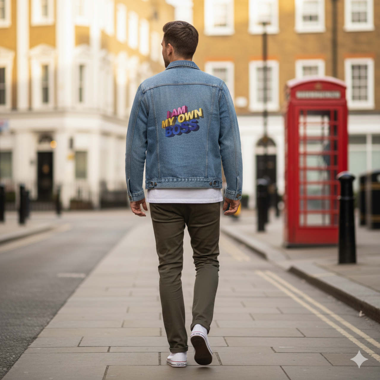 Men's Denim Jacket - 'I Am My Own Boss' Statement product thumbnail image Men's Denim Jacket - 'I Am My Own Boss' Statement product thumbnail image