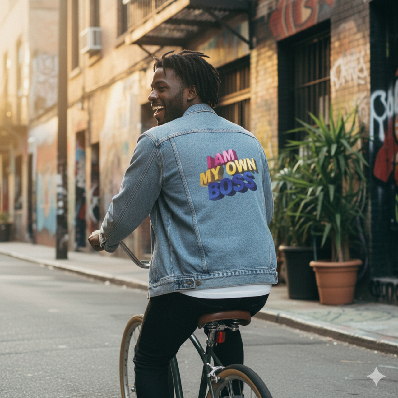 Men's Denim Jacket - 'I Am My Own Boss' Statement product thumbnail image Men's Denim Jacket - 'I Am My Own Boss' Statement product thumbnail image