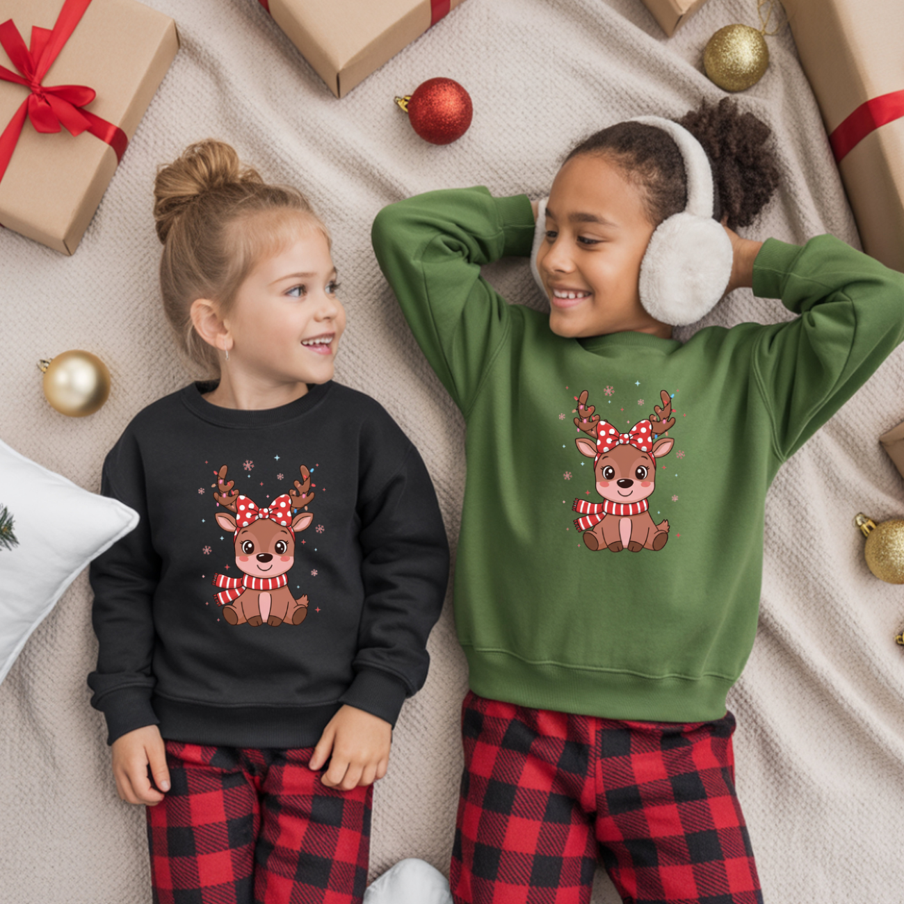 Personalized Girl Reindeer Christmas Sweatshirt product thumbnail image Personalized Girl Reindeer Christmas Sweatshirt product thumbnail image