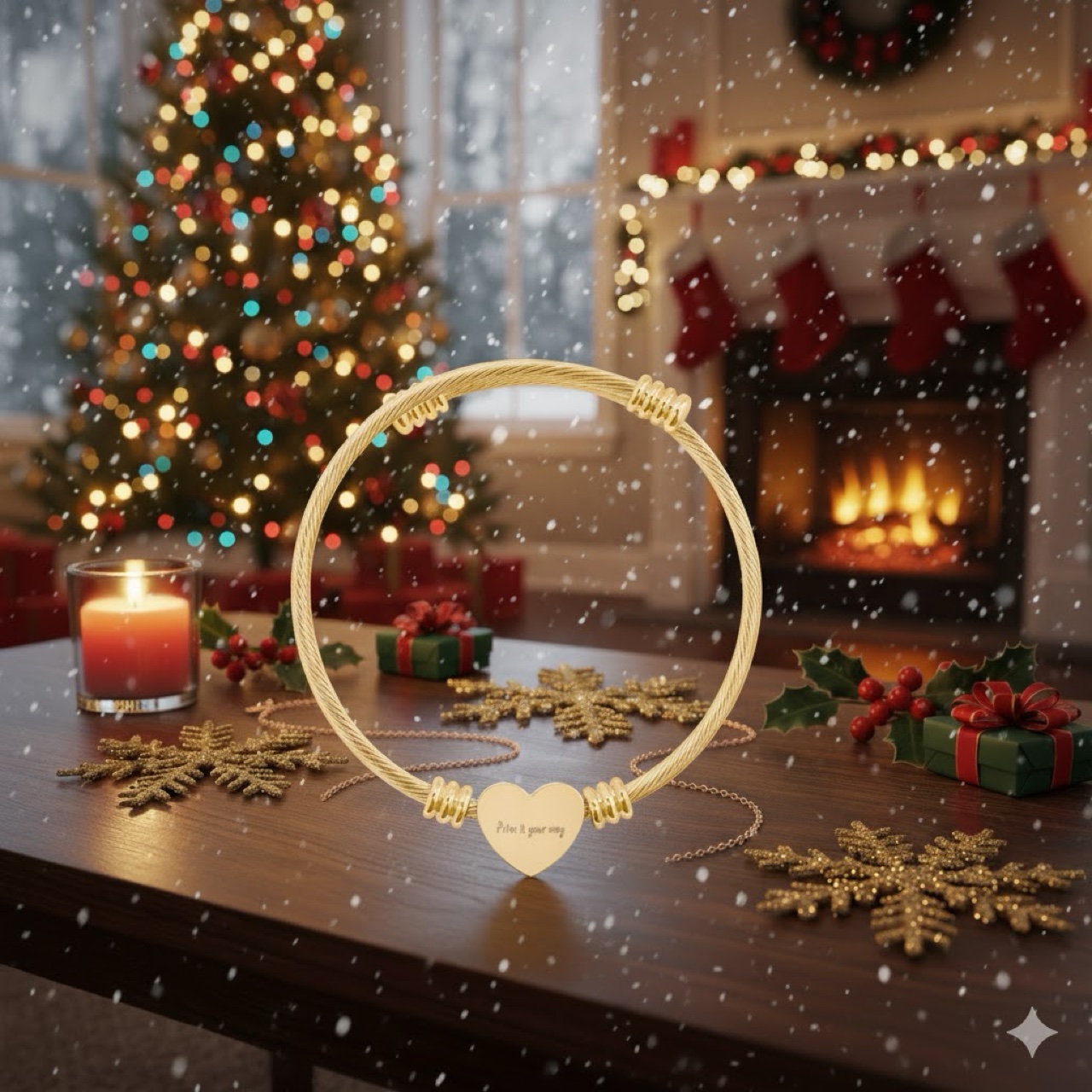 Heart Engraved Cuff Bracelet