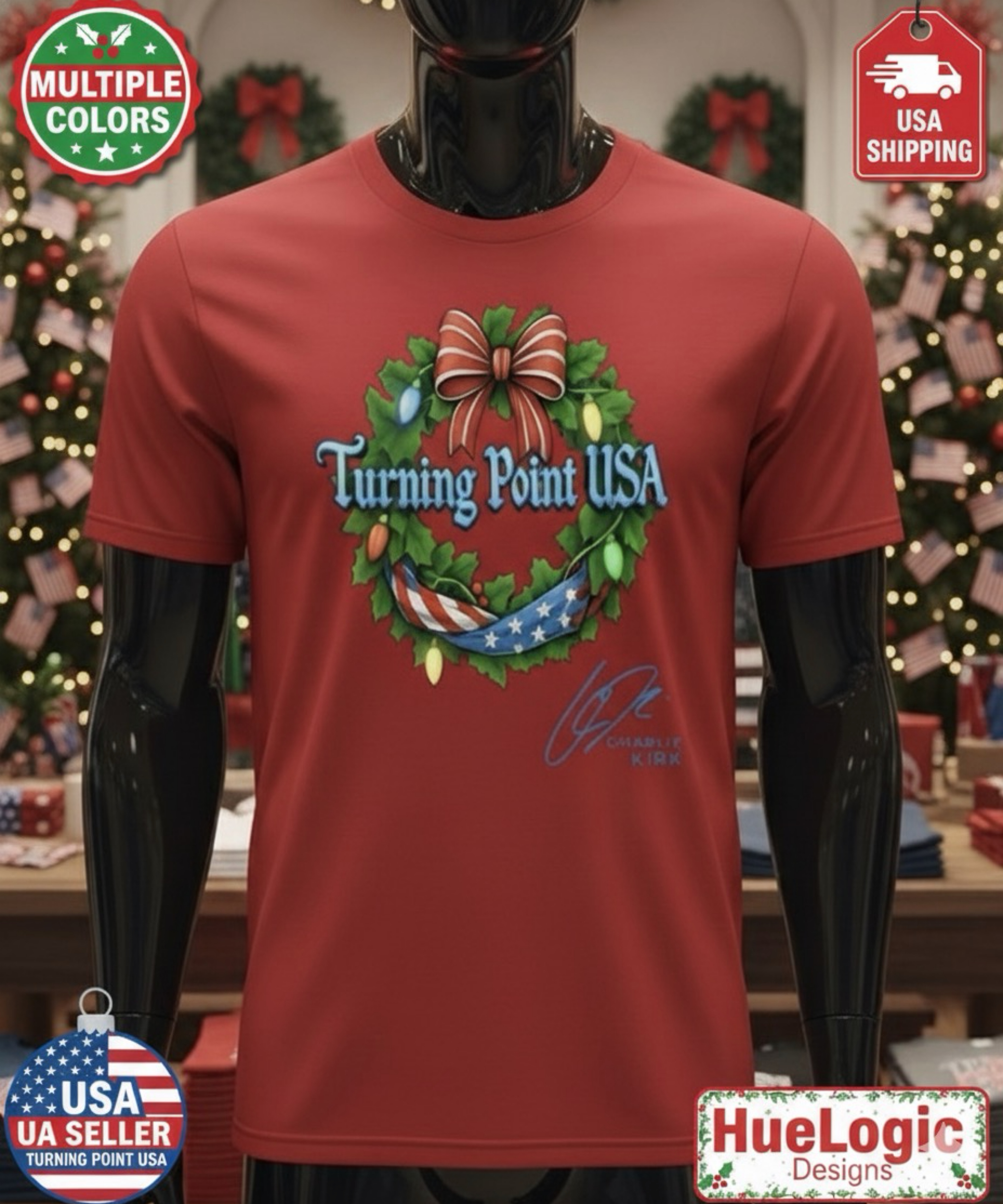 Charlie Kirk Christmas Turning Point USA Unisex Patriotic Holiday Wreath Shirt